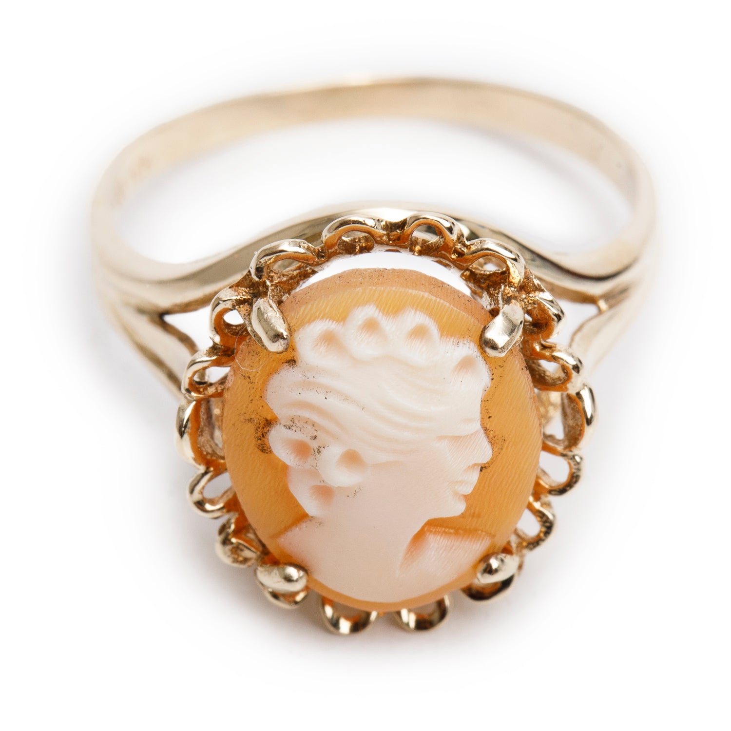 Antique 10k Yellow Gold Shell Cameo Ring, Size 6.5