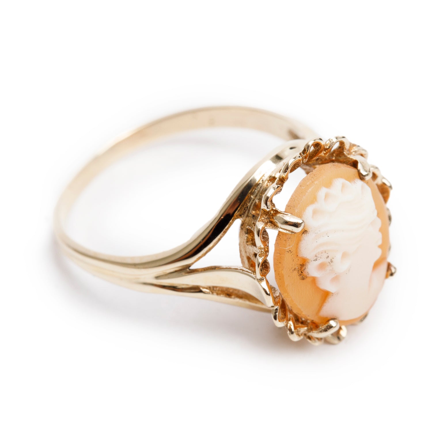 Antique 10k Yellow Gold Shell Cameo Ring, Size 6.5