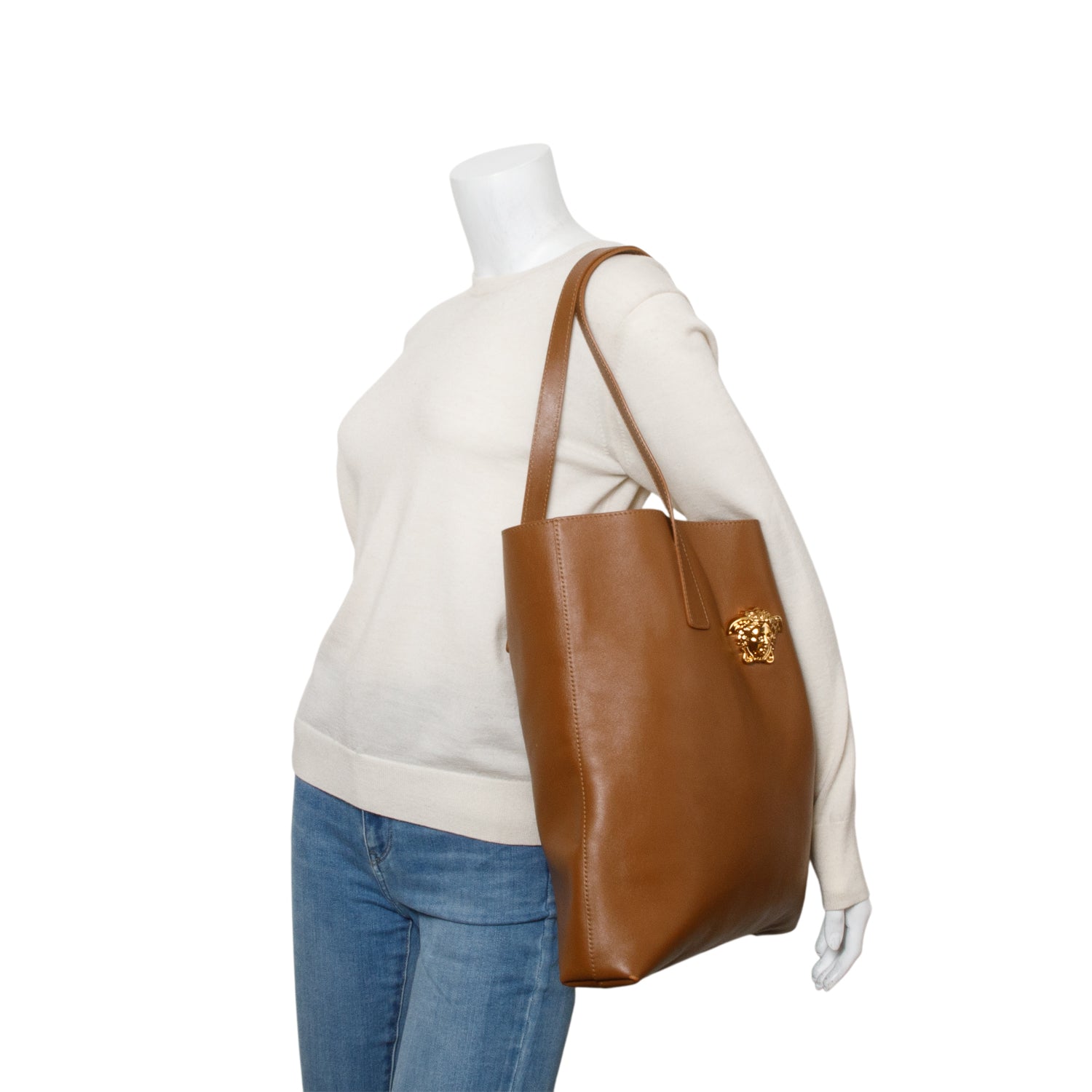 Versace Brown Leather La Medusa Tote Bag