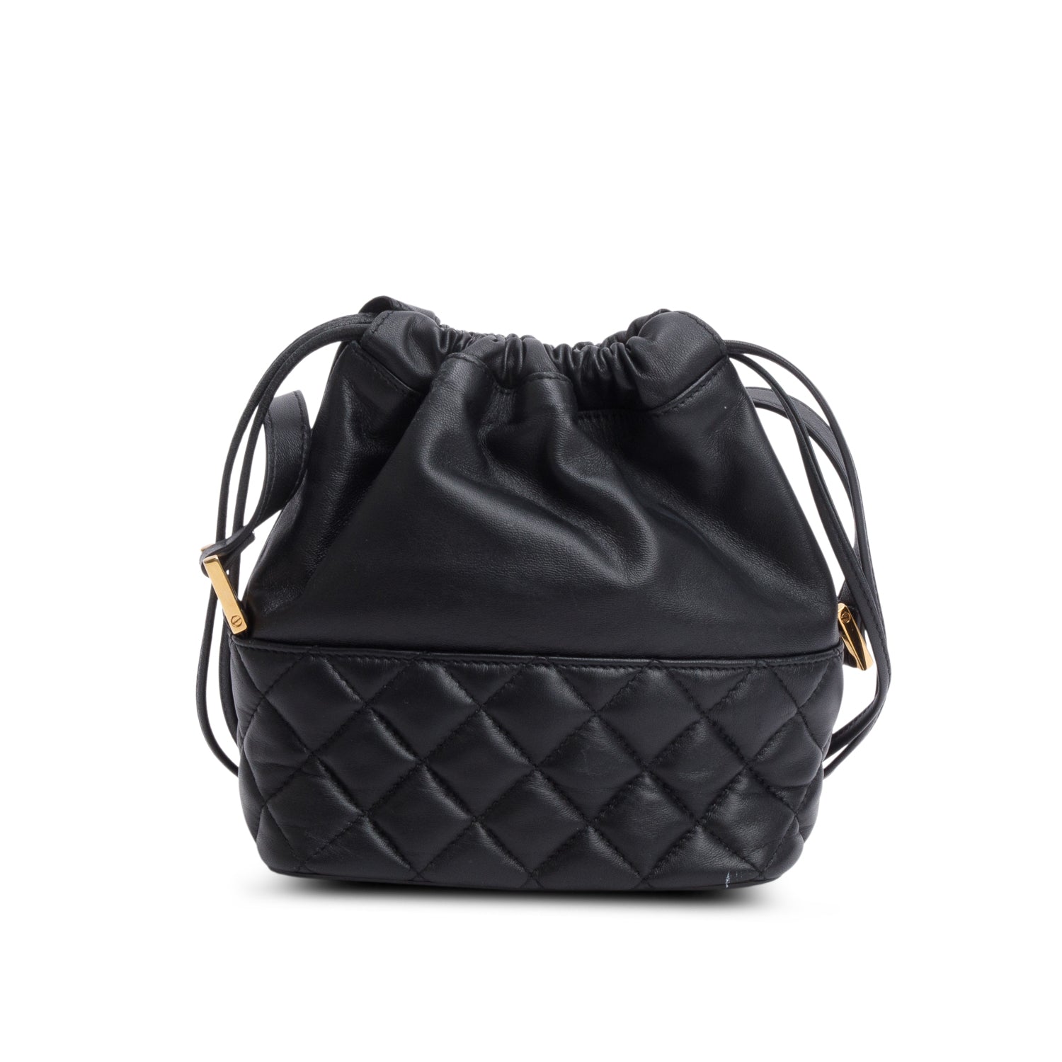 Versace Black Quilted Calfskin Leather Medusa Drawstring Crossbody Bag
