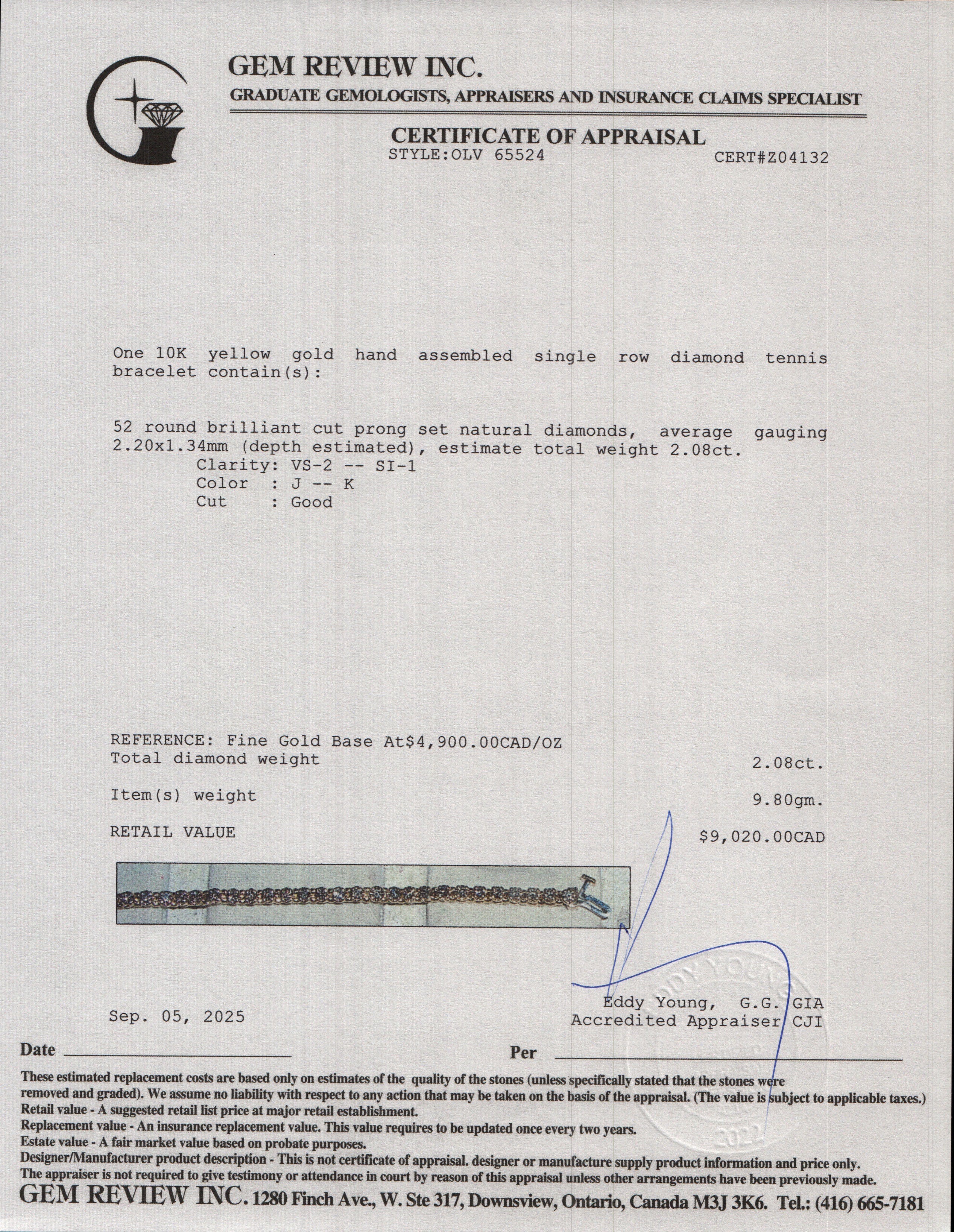10k Yellow Gold 2.08 tcw. Diamond Tennis Bracelet