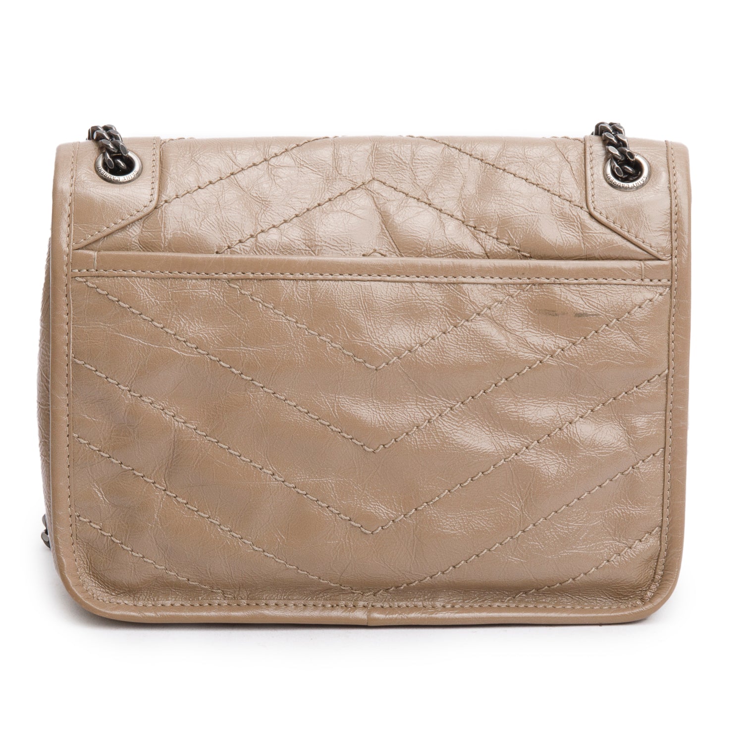 Saint Laurent Beige Crinkled Calfskin Matelasse Leather Baby Niki Shoulder Bag