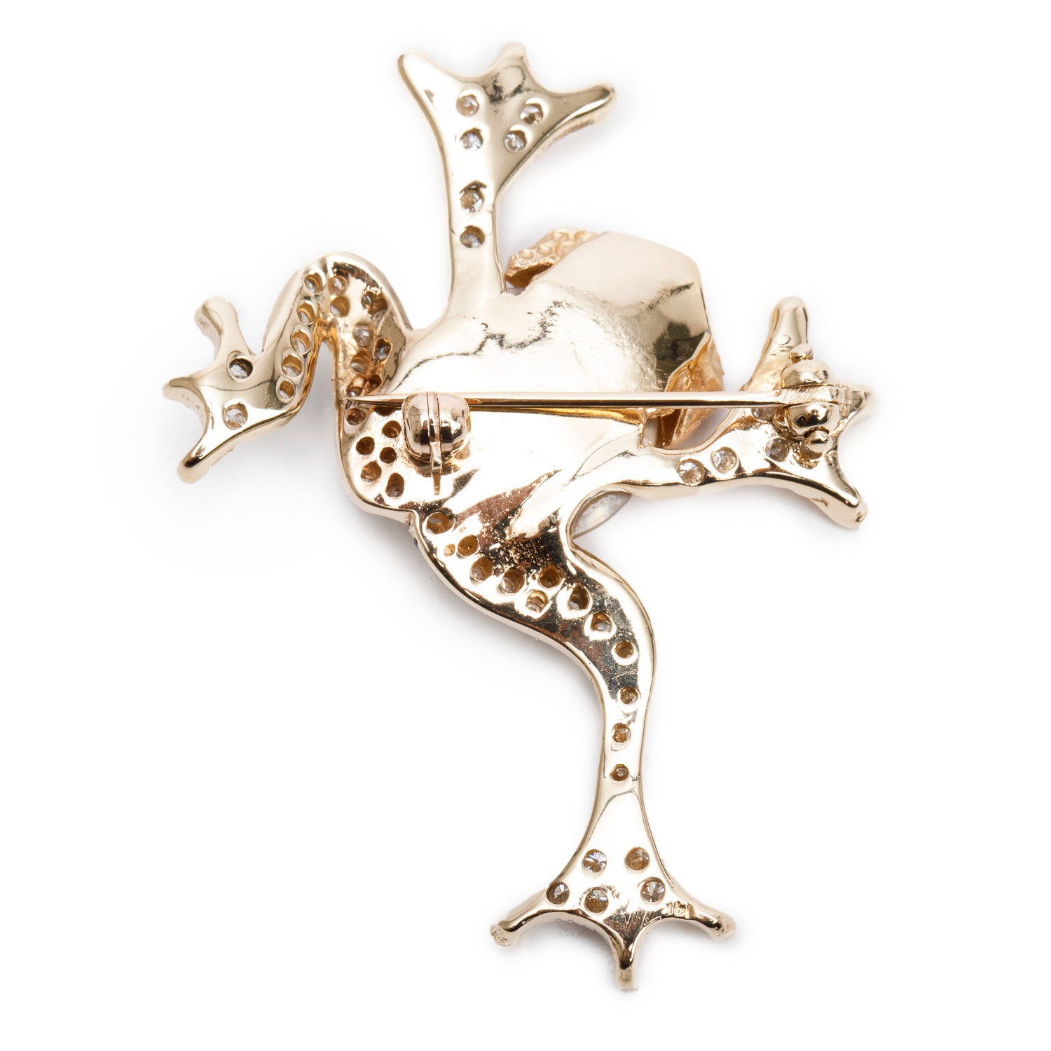 14k Yellow Gold Mabe Pearls, Ruby & Diamond Frog Pin Brooch