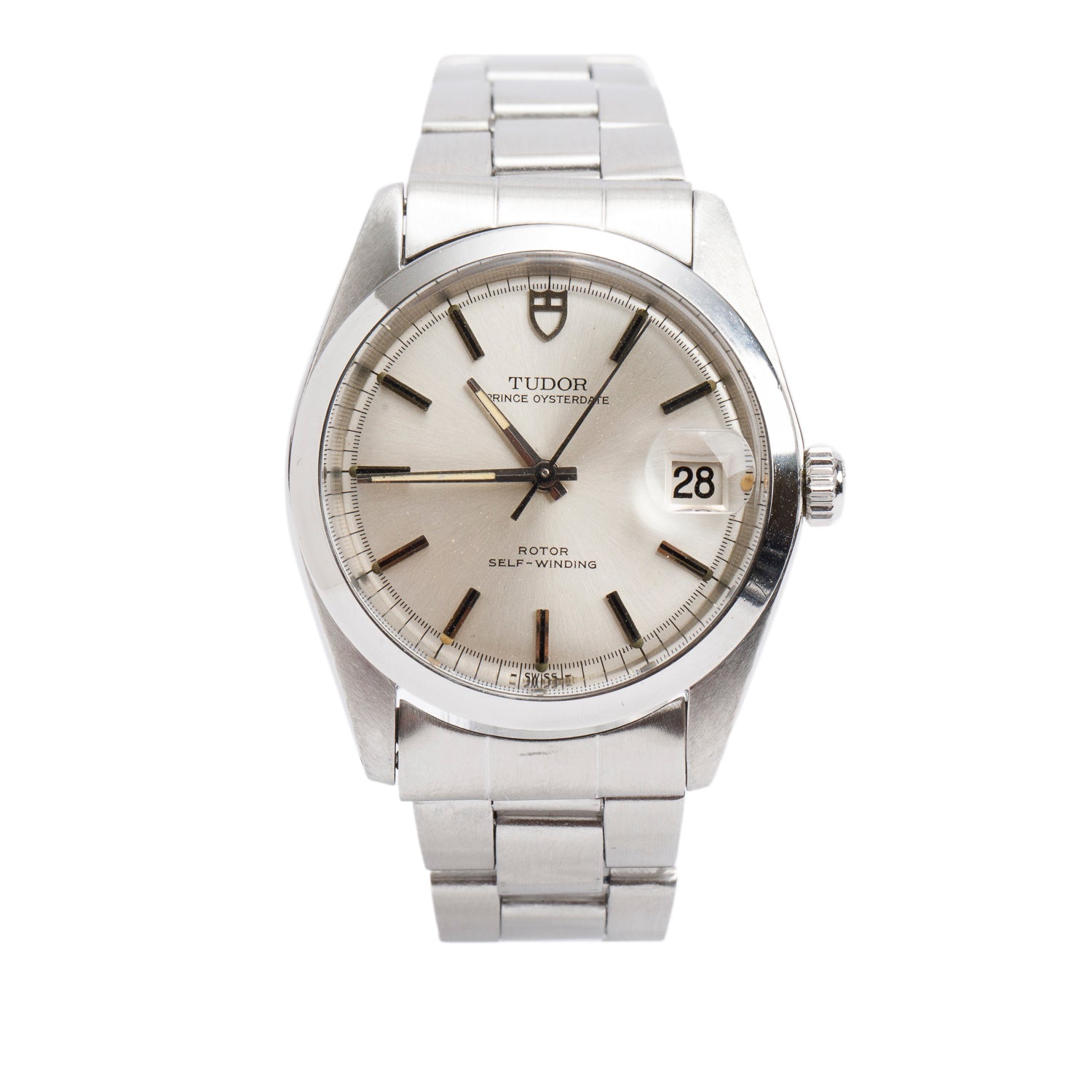 Tudor Stainless Steel Prince OysterDate 34 MM Quartz Watch Silver Dial