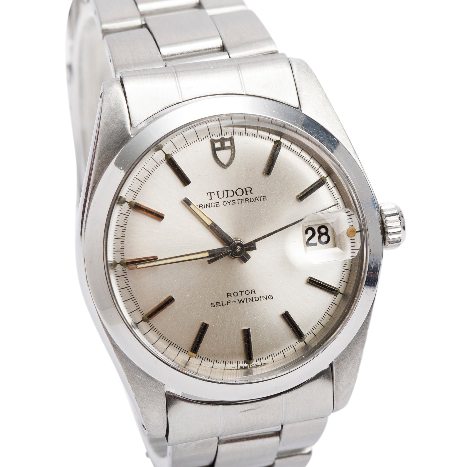 Tudor Stainless Steel Prince OysterDate 34 MM Quartz Watch Silver Dial