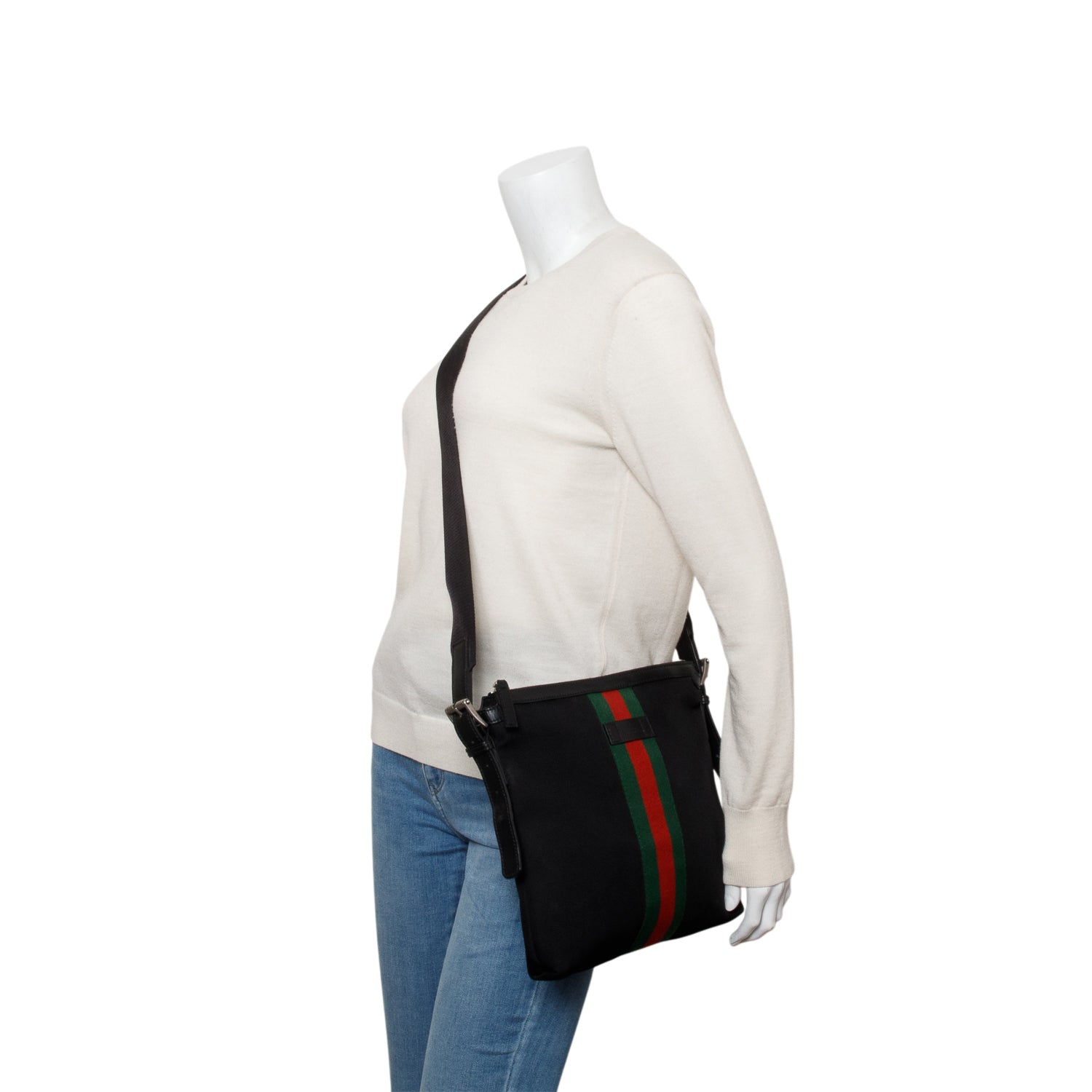 Gucci Black Techno Canvas Web Messenger Bag