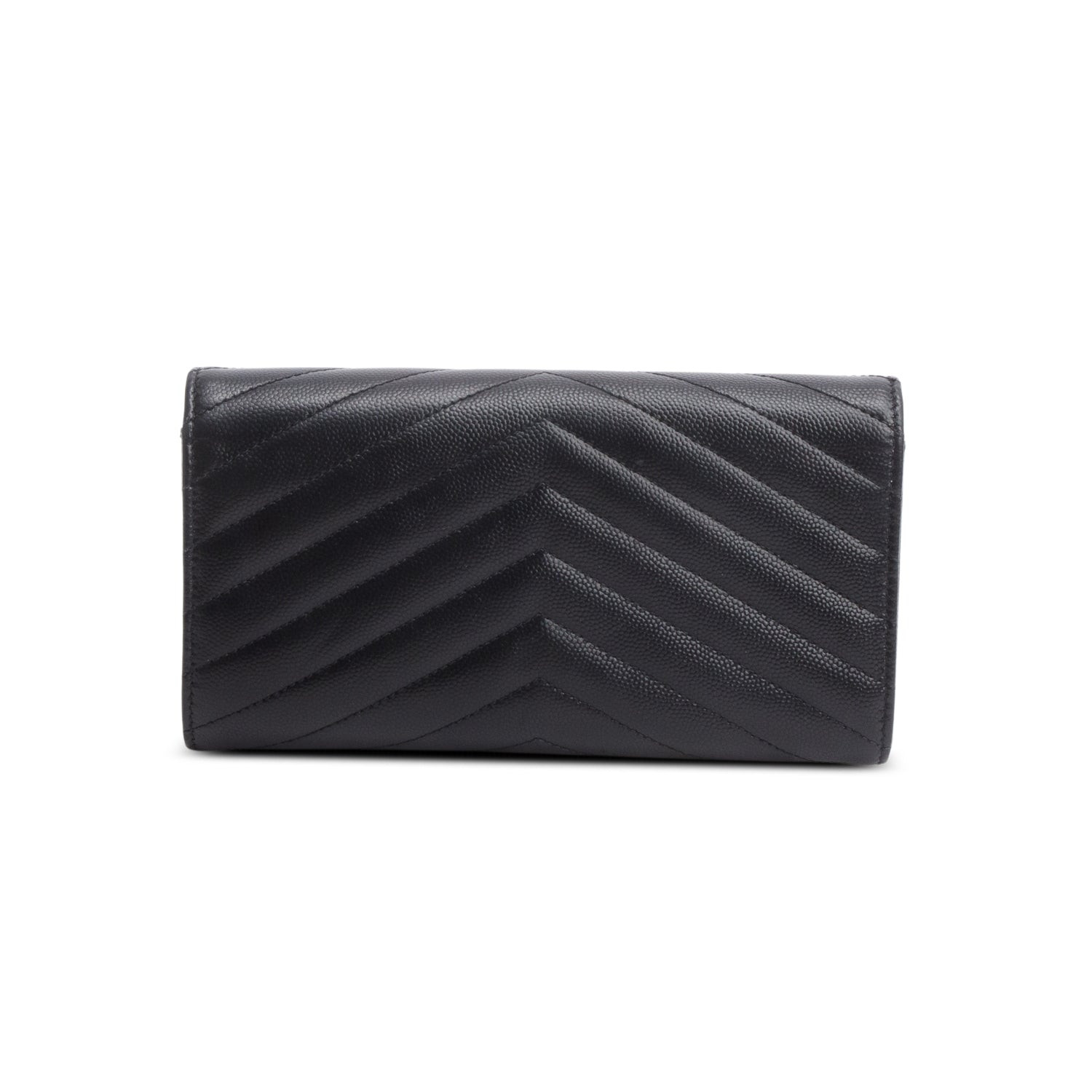 Saint Laurent 2021 Black Lambskin Leather Cassandre Matelasse Large Flap Wallet w/ Box