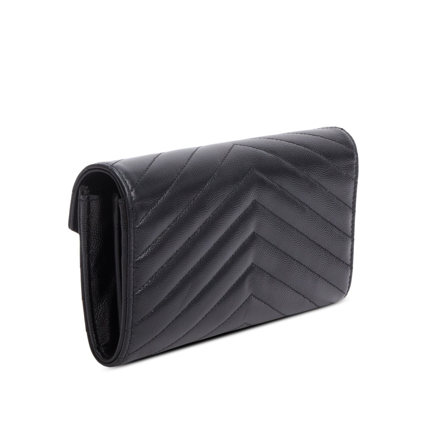 Saint Laurent 2021 Black Lambskin Leather Cassandre Matelasse Large Flap Wallet w/ Box