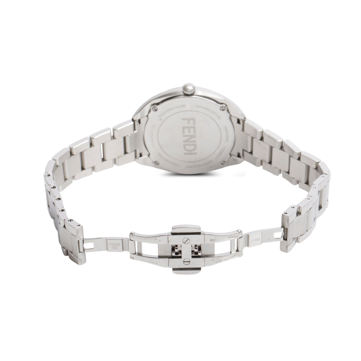 Fendi Stainless Steel White Diamond Dial Momento 34 MM Quartz Watch w/ Box