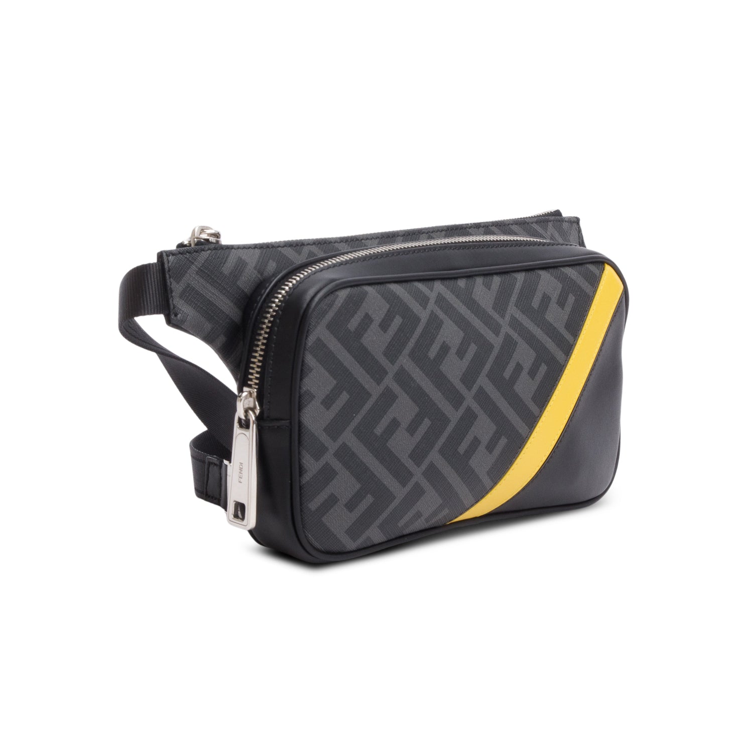 Fendi 2023 Grey Glazed Fabric Vitello Liberty FF Diagonal Belt Bag w/ Box & Receipt