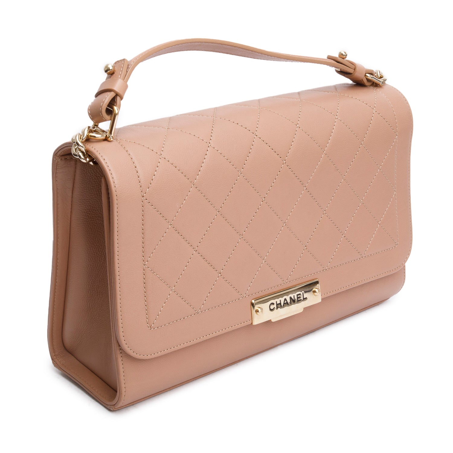 Chanel Taupe Calfskin Quilted Large Label Click Flap Bag