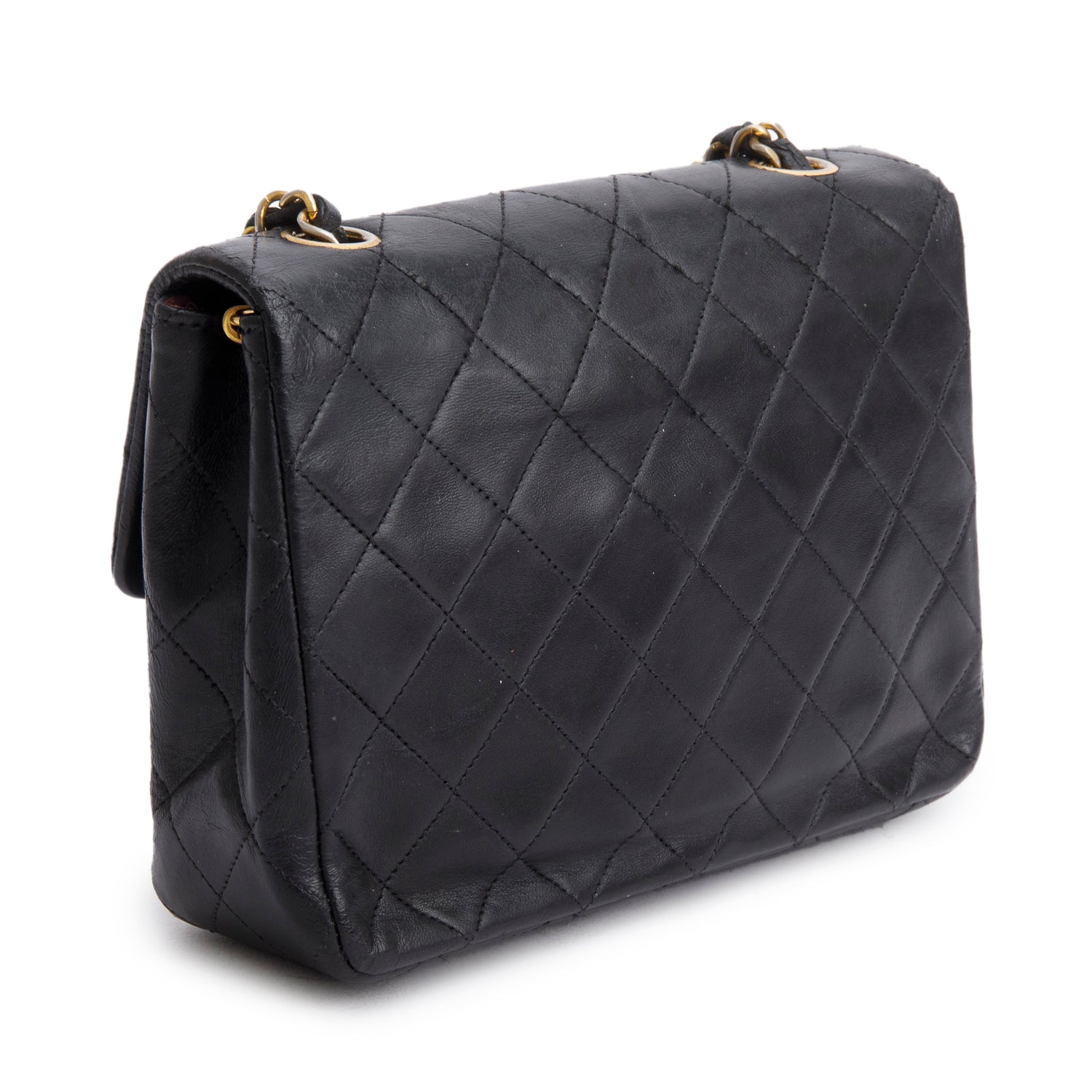 Chanel Vintage Black Lambskin Quilted Mini Square Flap Bag w/ Authenticity Card