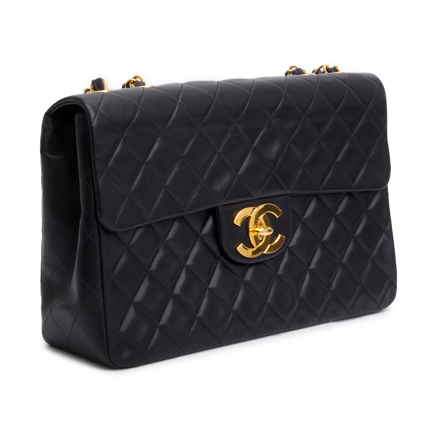 Chanel Vintage Black Lambskin Quilted Jumbo XL Flap w/ Authenticity Card