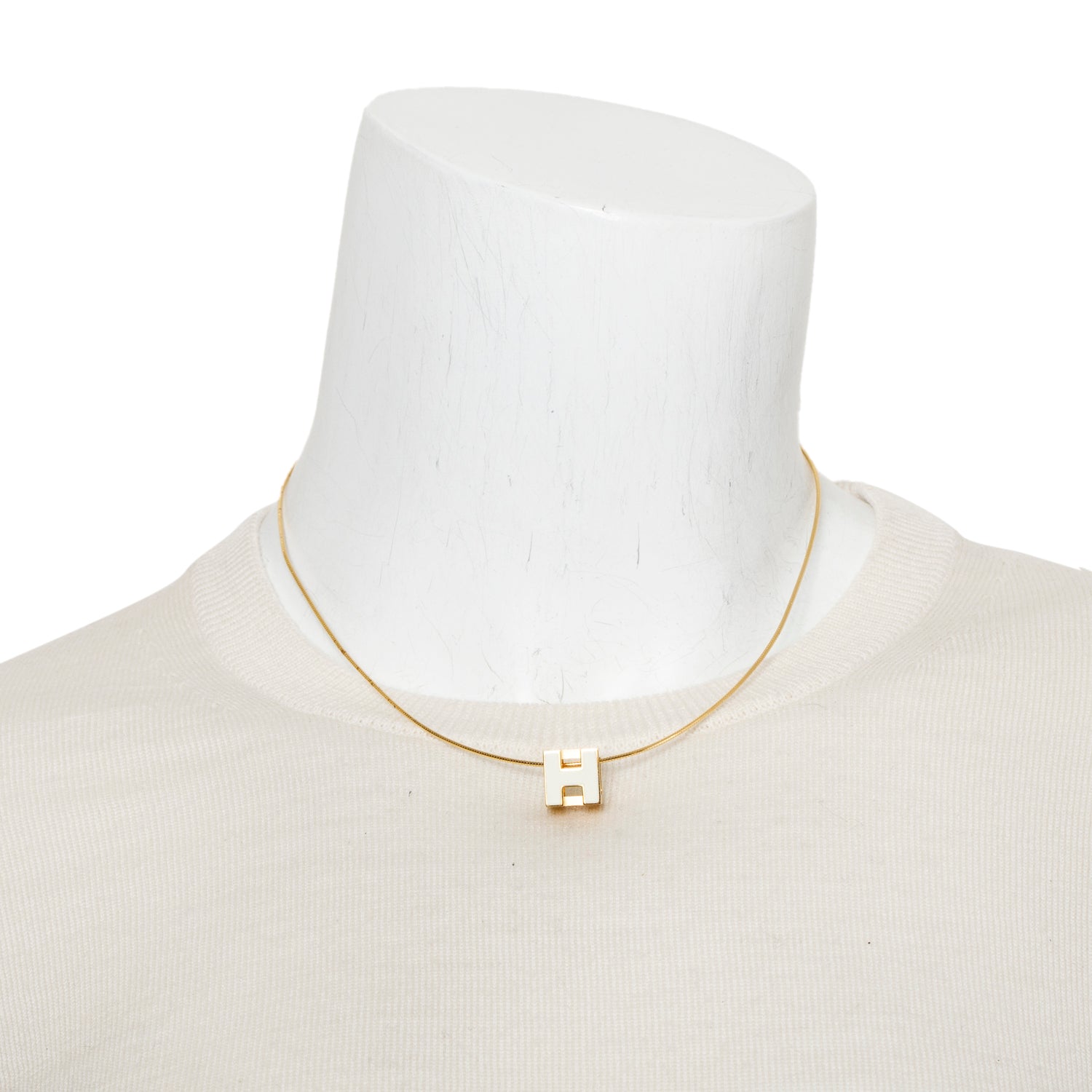 Hermes Gold-Plated White Enamel Pop H Cube Pendant Necklace