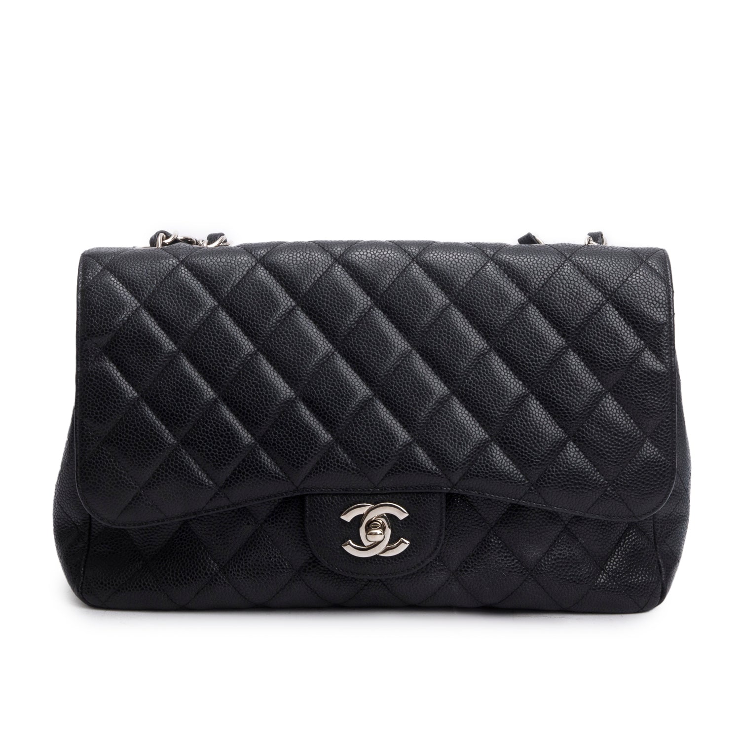 Chanel Black Caviar Jumbo Single Flap Bag w/ Authenticity Card