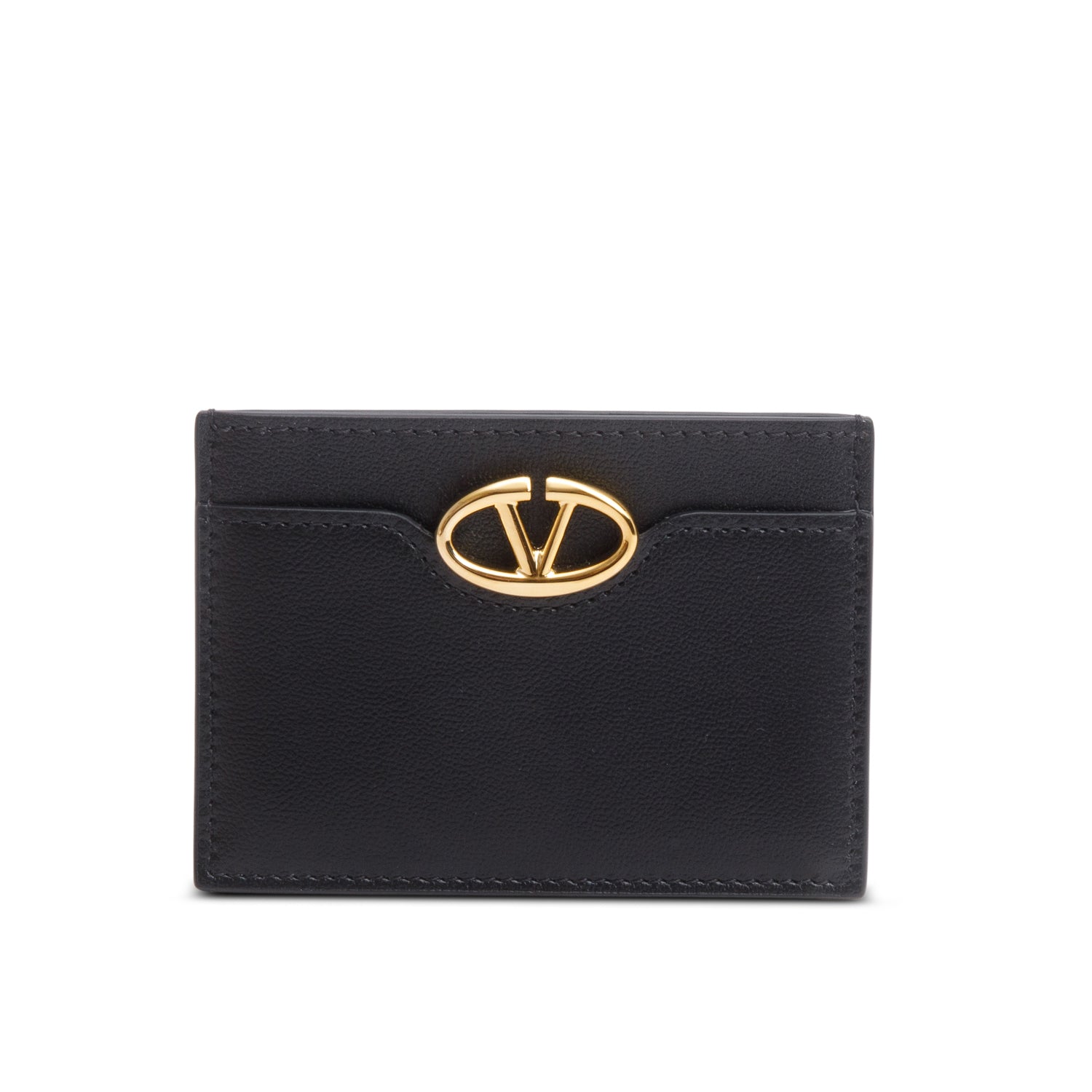 Valentino Black Leather VLogo Card Holder w/ Box