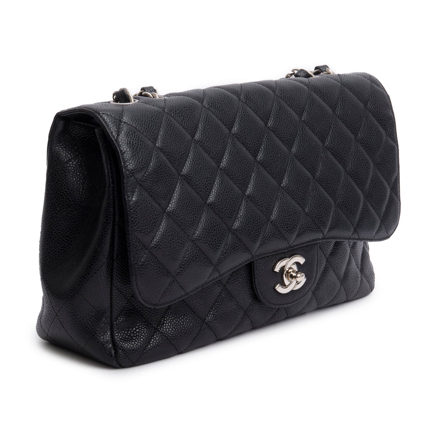 Chanel Black Caviar Jumbo Single Flap Bag w/ Authenticity Card
