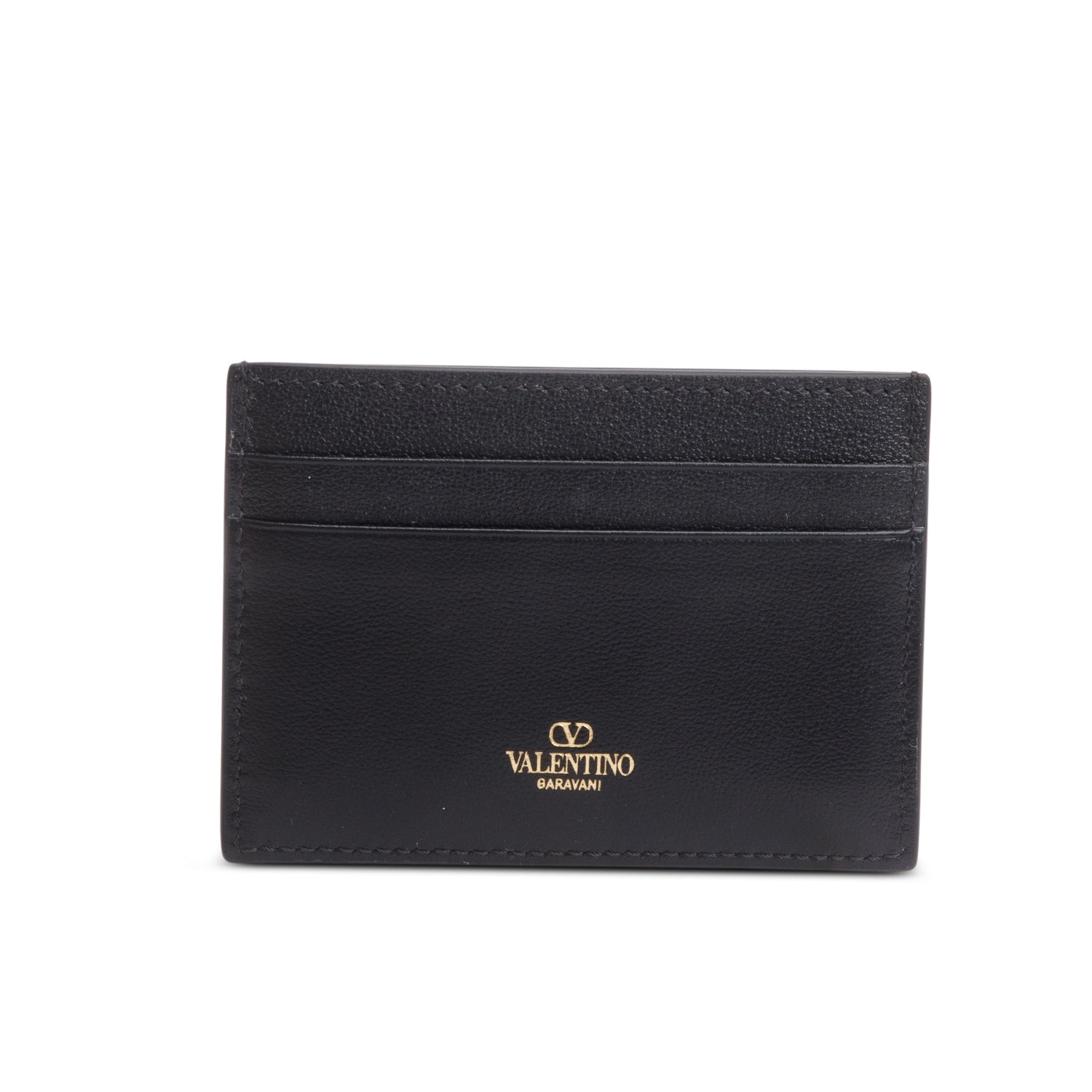 Valentino Black Leather VLogo Card Holder w/ Box