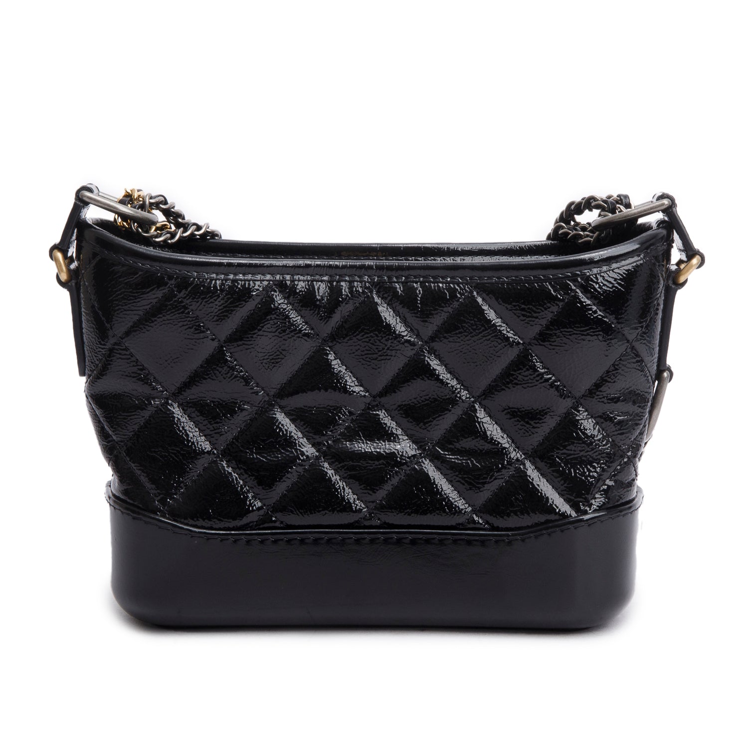 Chanel 2020 Black Patent Leather Aged Lambskin Small Gabrielle Hobo w/ Box, Authenticity Card & Receipt