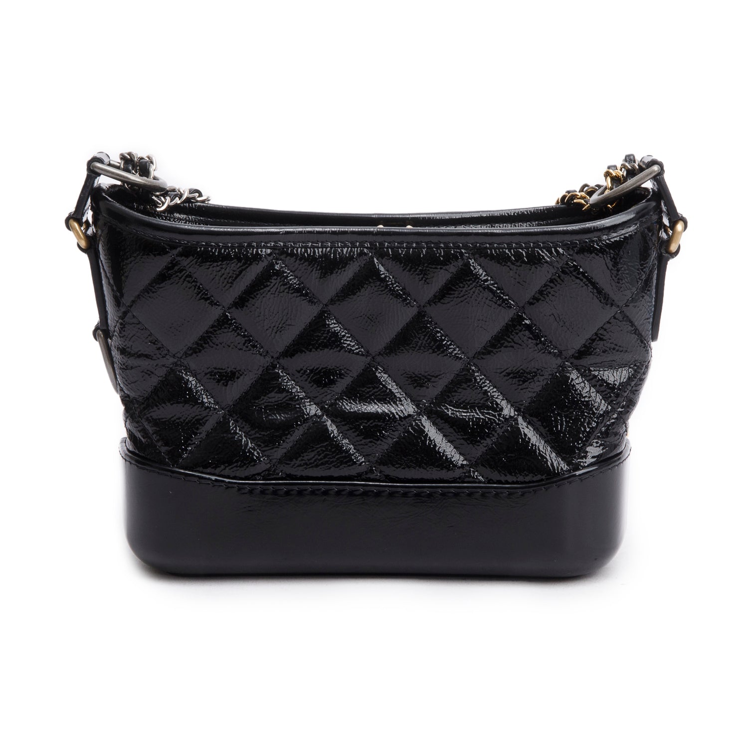 Chanel 2020 Black Patent Leather Aged Lambskin Small Gabrielle Hobo w/ Box, Authenticity Card & Receipt