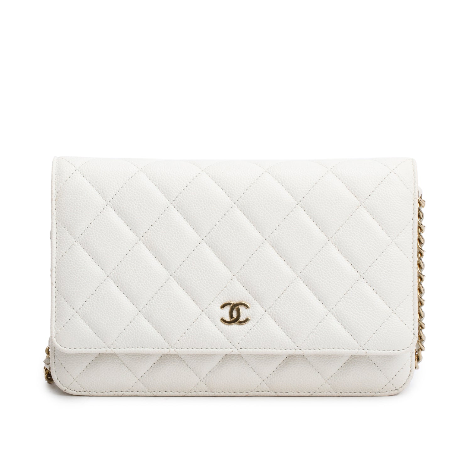 Chanel White Quilted Caviar Leather Classic Wallet on Chain