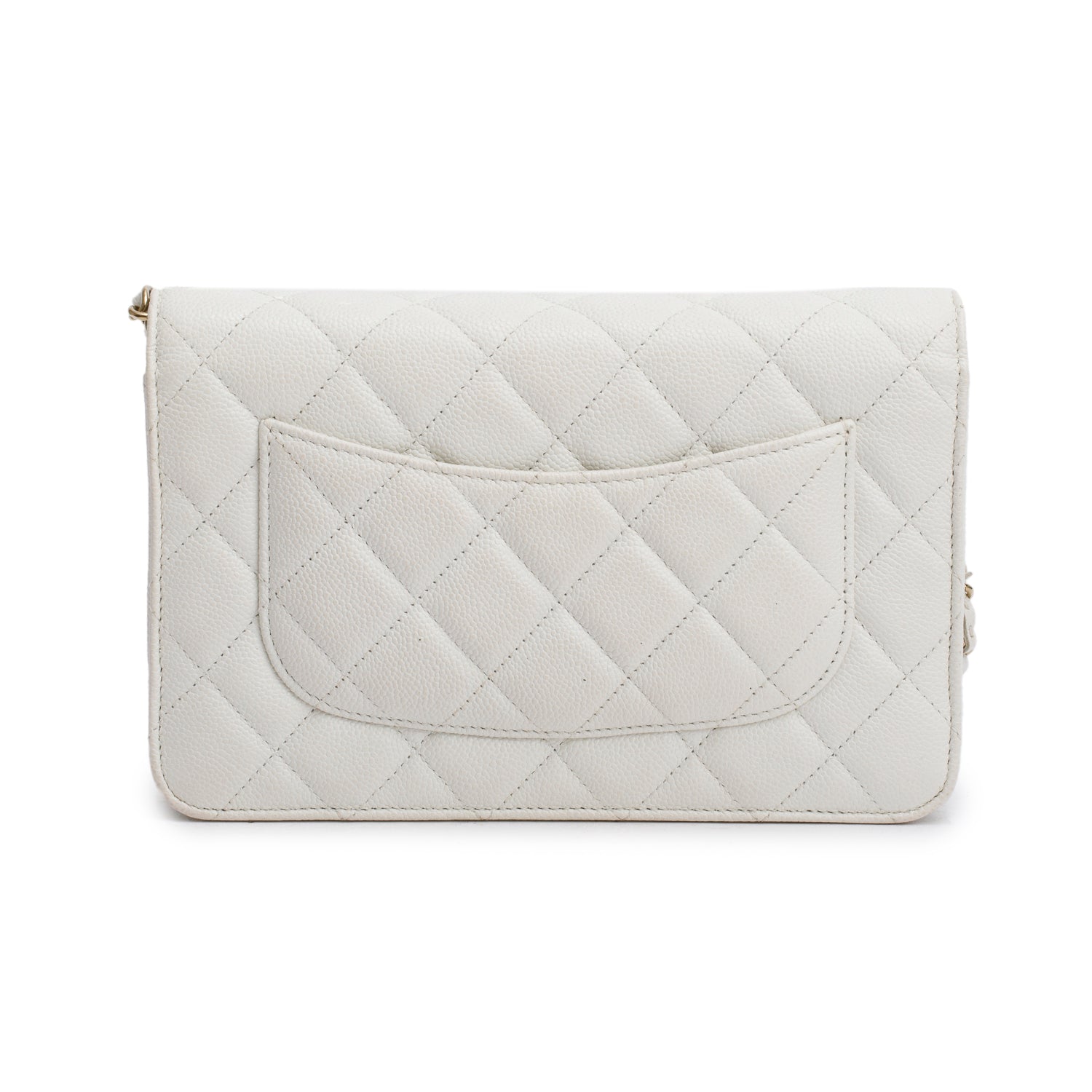 Chanel White Quilted Caviar Leather Classic Wallet on Chain