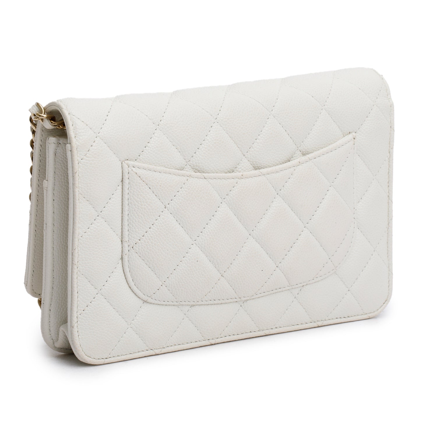 Chanel White Quilted Caviar Leather Classic Wallet on Chain