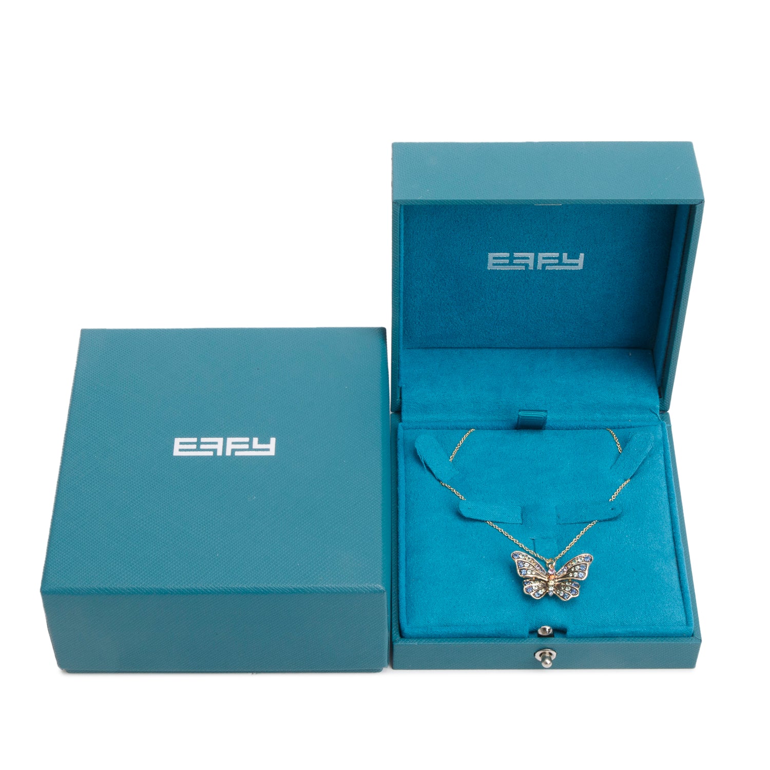 Effy Watercolors 14k Yellow Gold Multicolor Sapphire Butterfly Pendant Necklace w/ Box & Receipt