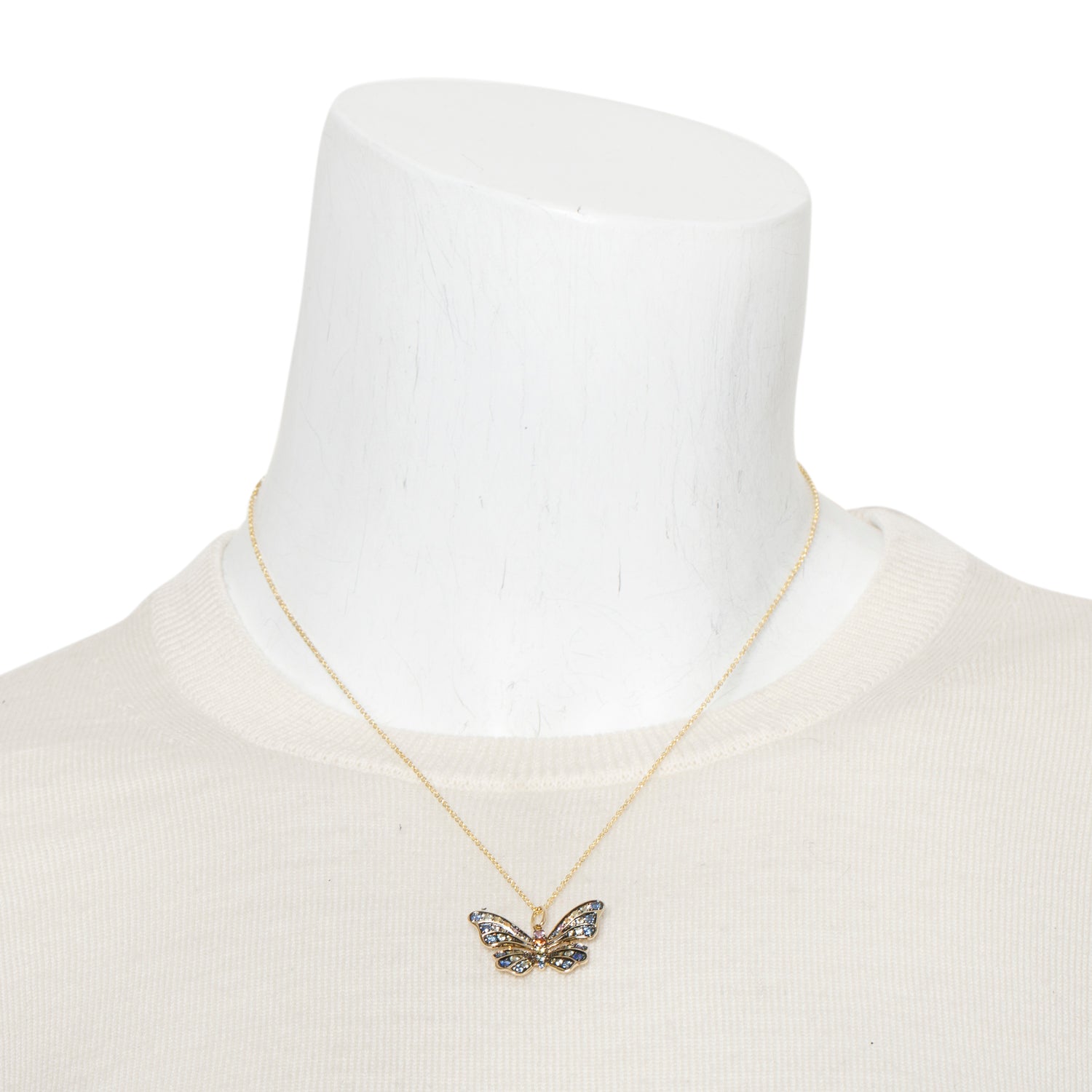 Effy Watercolors 14k Yellow Gold Multicolor Sapphire Butterfly Pendant Necklace w/ Box & Receipt