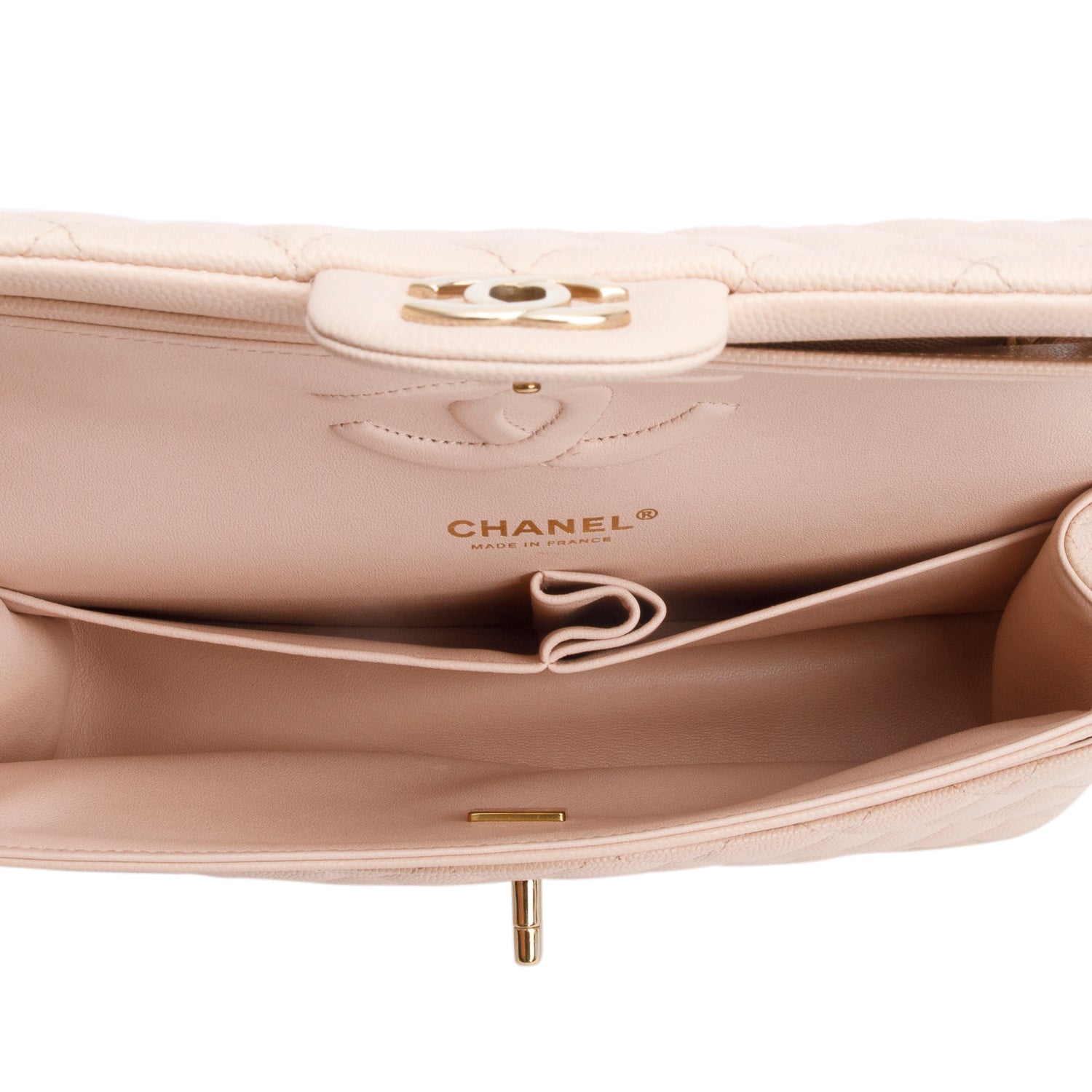 Chanel Beige Caviar Leather Classic Medium Double Flap