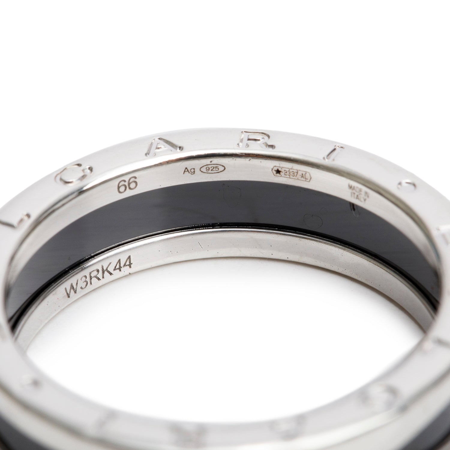 BVLGARI Sterling Silver Black Ceramic Save the Children One-Band Ring, Size 66 11.5 w/ Box