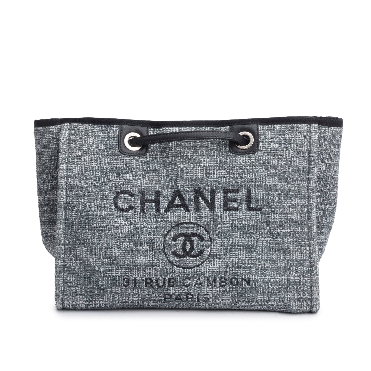 Chanel Grey Tweed Small Deauville Shopping Tote w/ Box & Authenticity Card