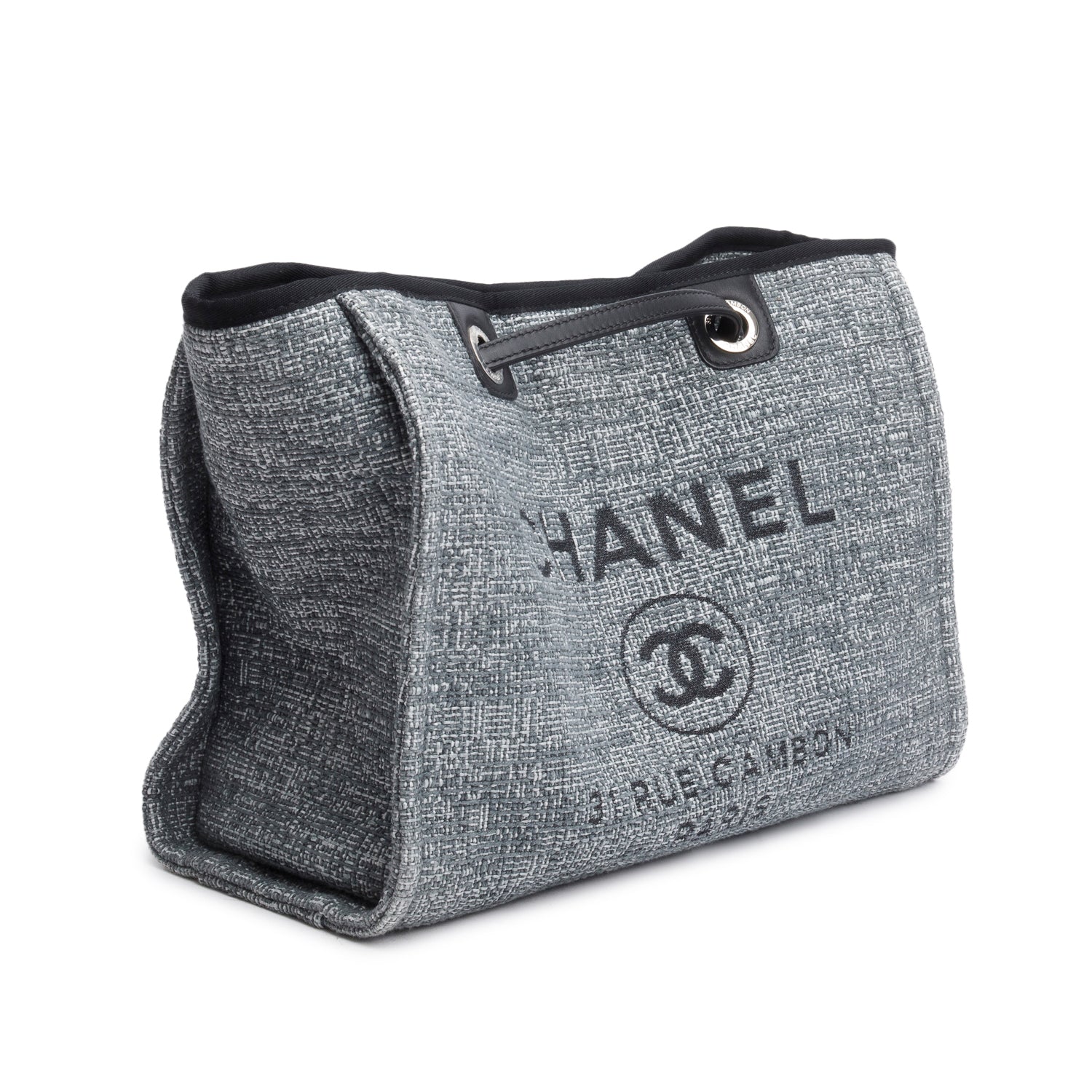 Chanel Grey Tweed Small Deauville Shopping Tote w/ Box & Authenticity Card