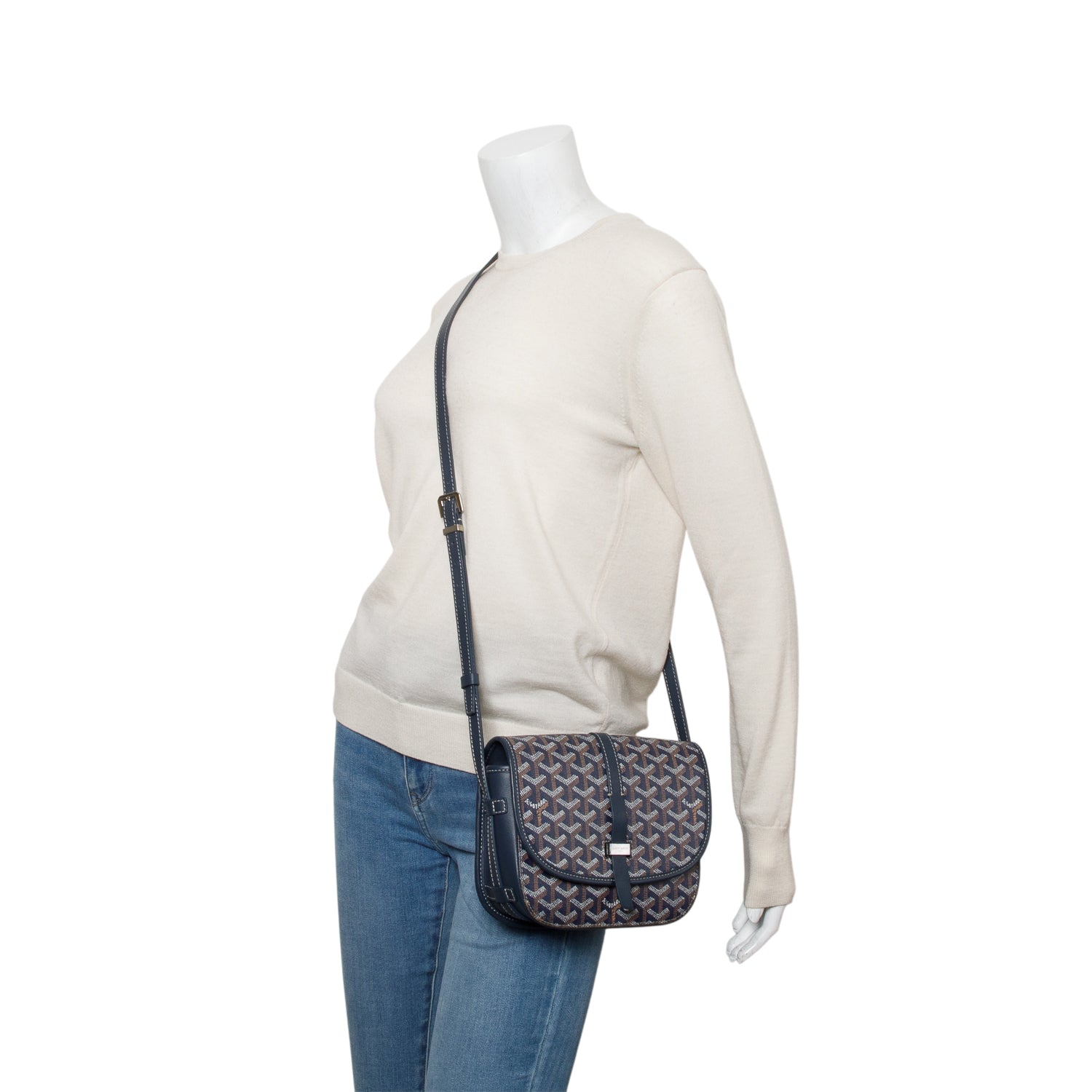 Goyard 2022 Blue Leather & Monogram Canvas Belvedere II PM Crossbody Bag w/ Box