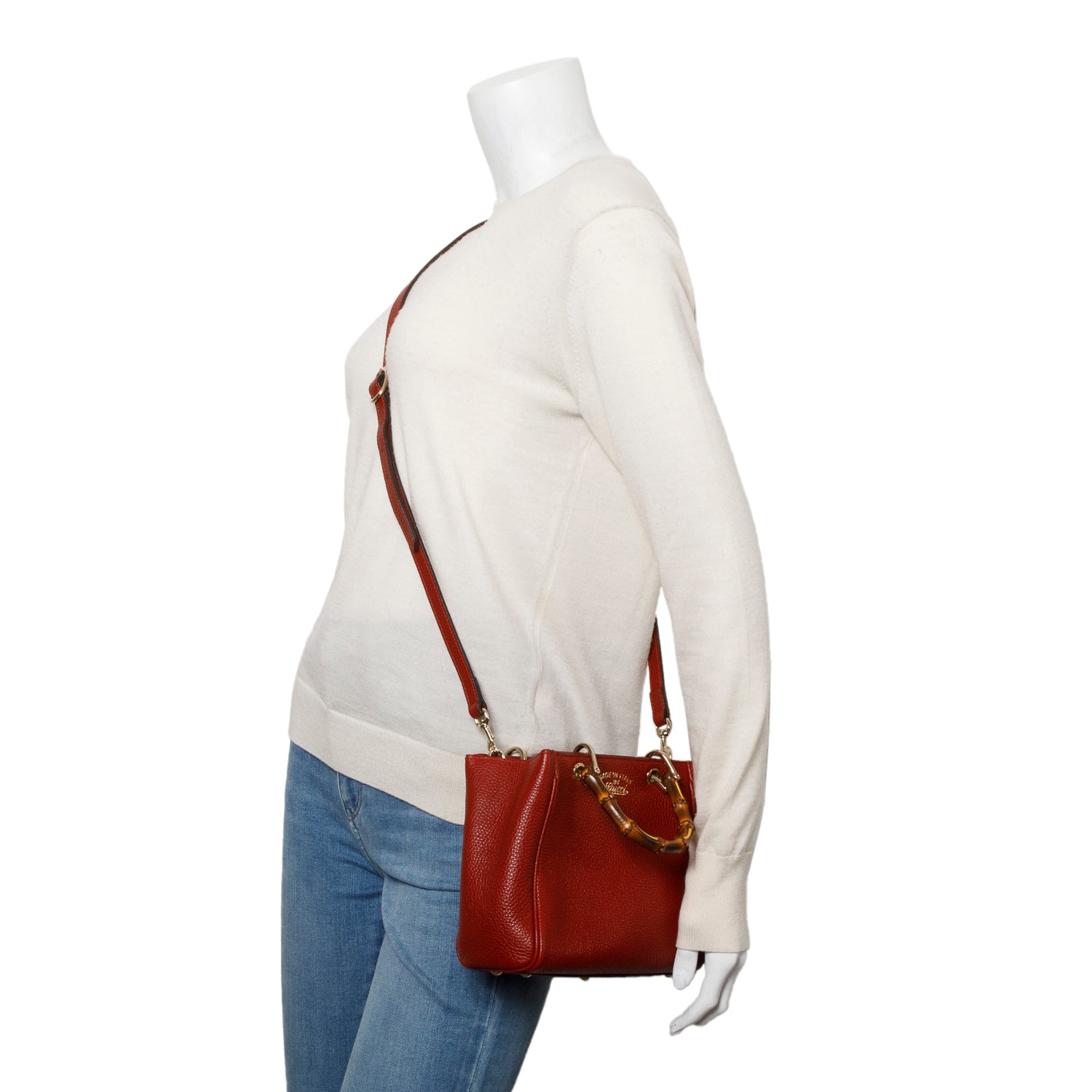 Gucci Red Calfskin Mini Bamboo Shopper Tote w/ Strap