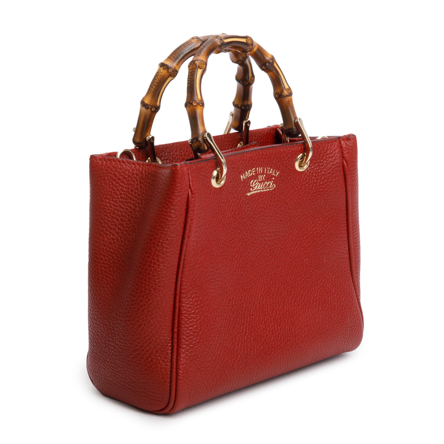 Gucci Red Calfskin Mini Bamboo Shopper Tote w/ Strap