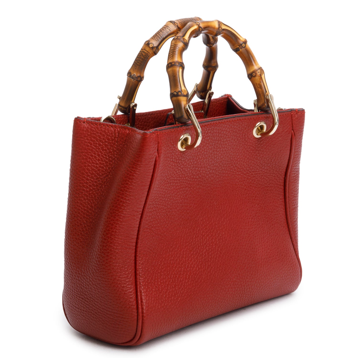 Gucci Red Calfskin Mini Bamboo Shopper Tote w/ Strap
