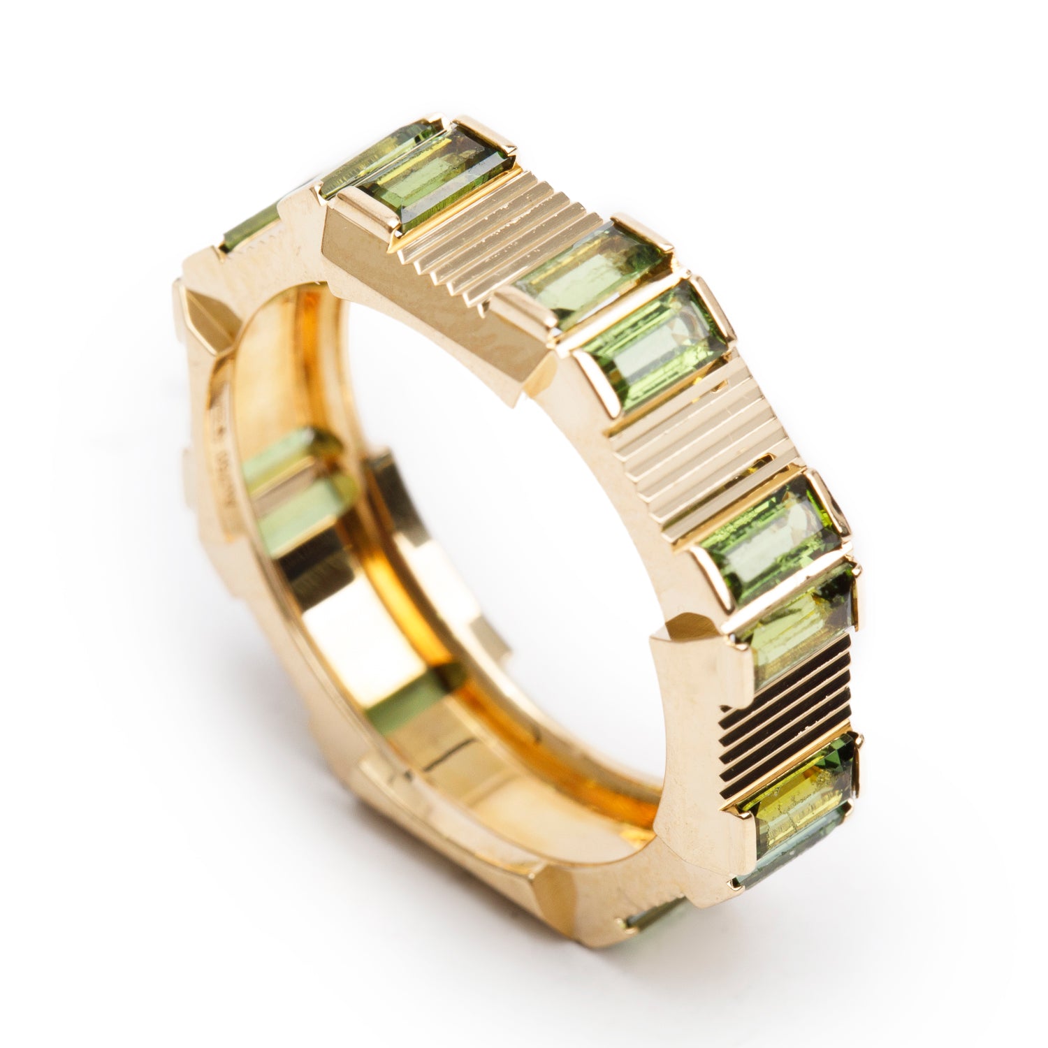 Gucci 18k Yellow Gold Tourmaline Link to Love Striped Ring, Size 14 6.75