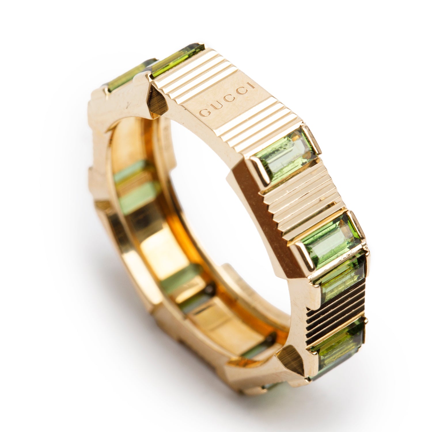 Gucci 18k Yellow Gold Tourmaline Link to Love Striped Ring, Size 14 6.75