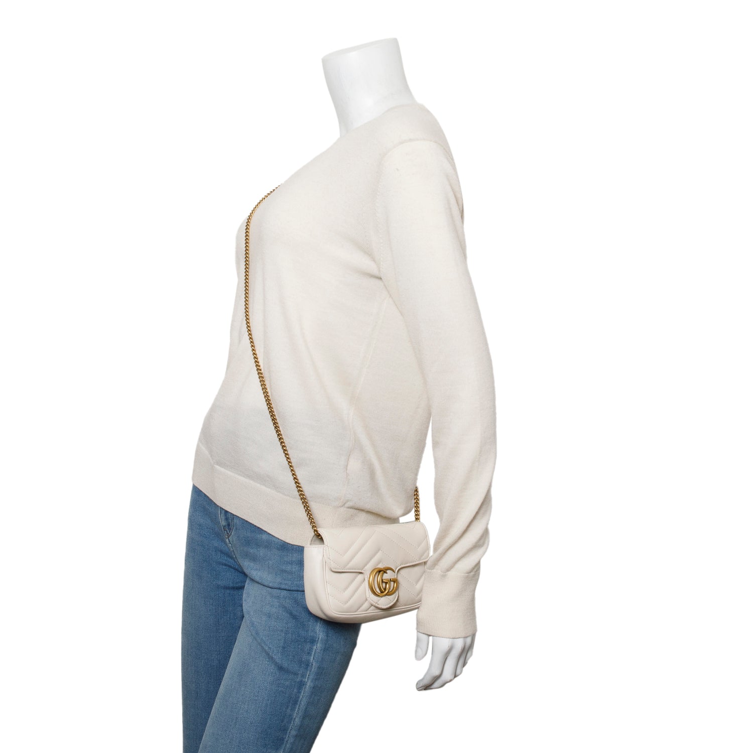 Gucci Cream GG Marmont Matelasse Leather Super Mini Bag