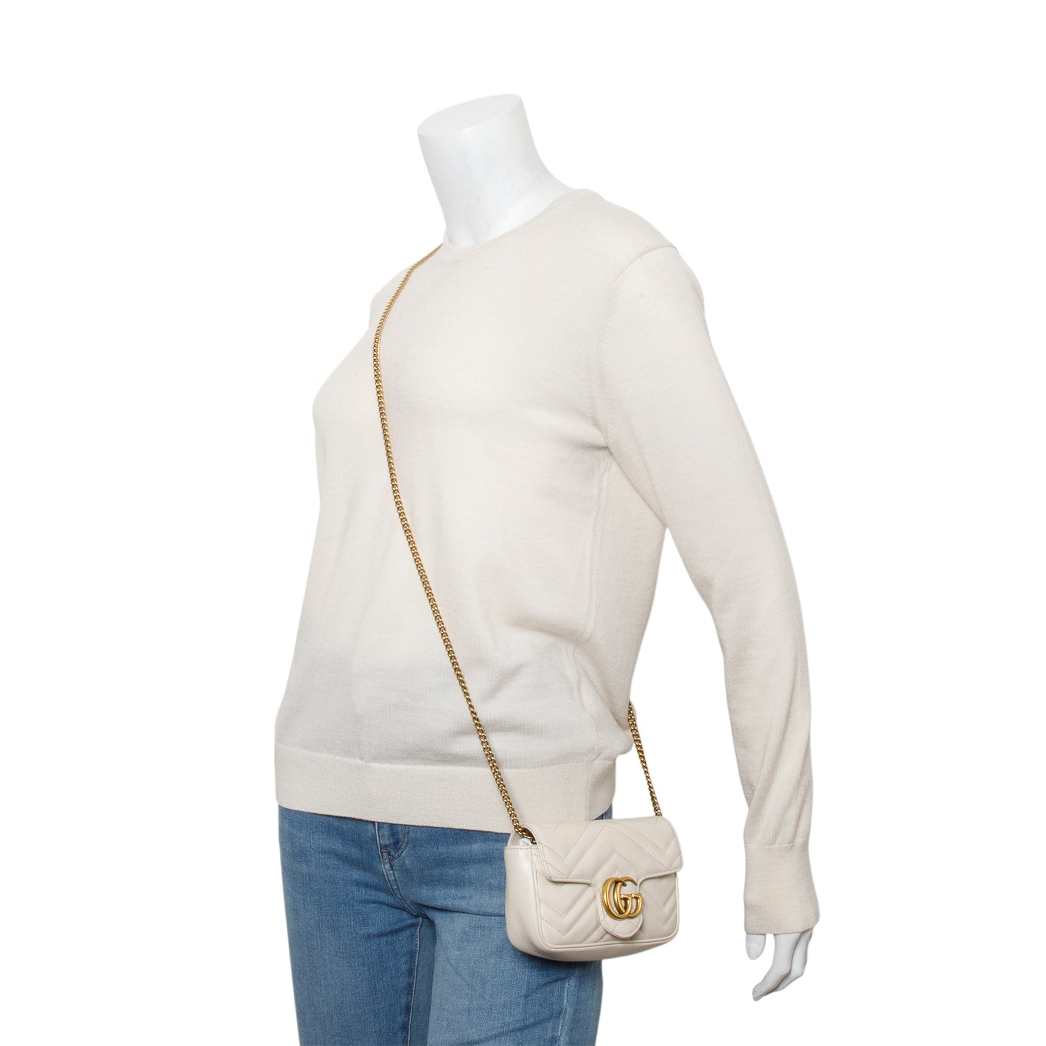 Gucci Cream GG Marmont Matelasse Leather Super Mini Bag