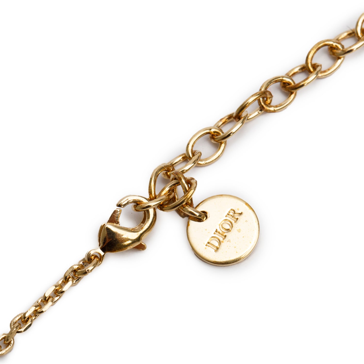 Christian Dior Gold Plated Logo Pendant Necklace w/ Box
