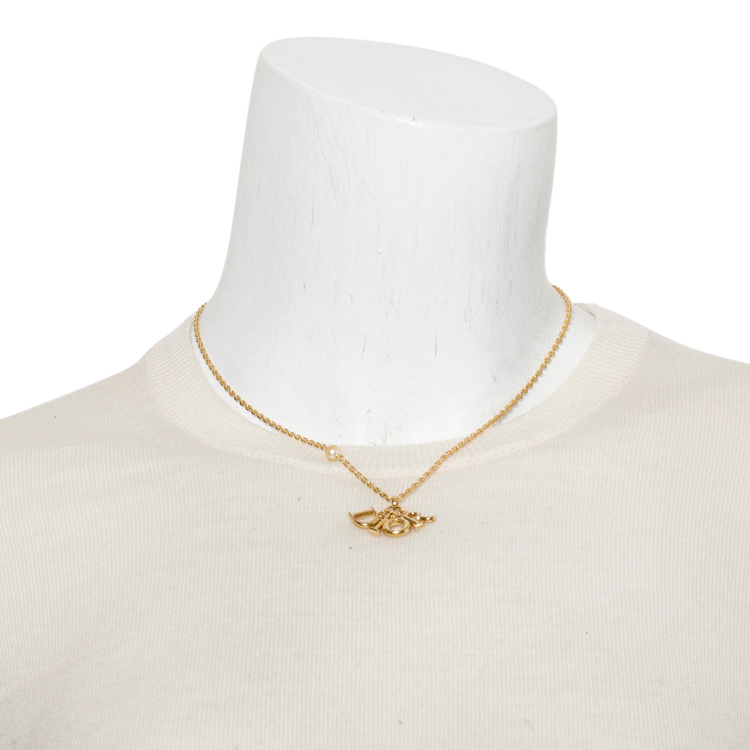 Christian Dior Gold Plated Logo Pendant Necklace w/ Box