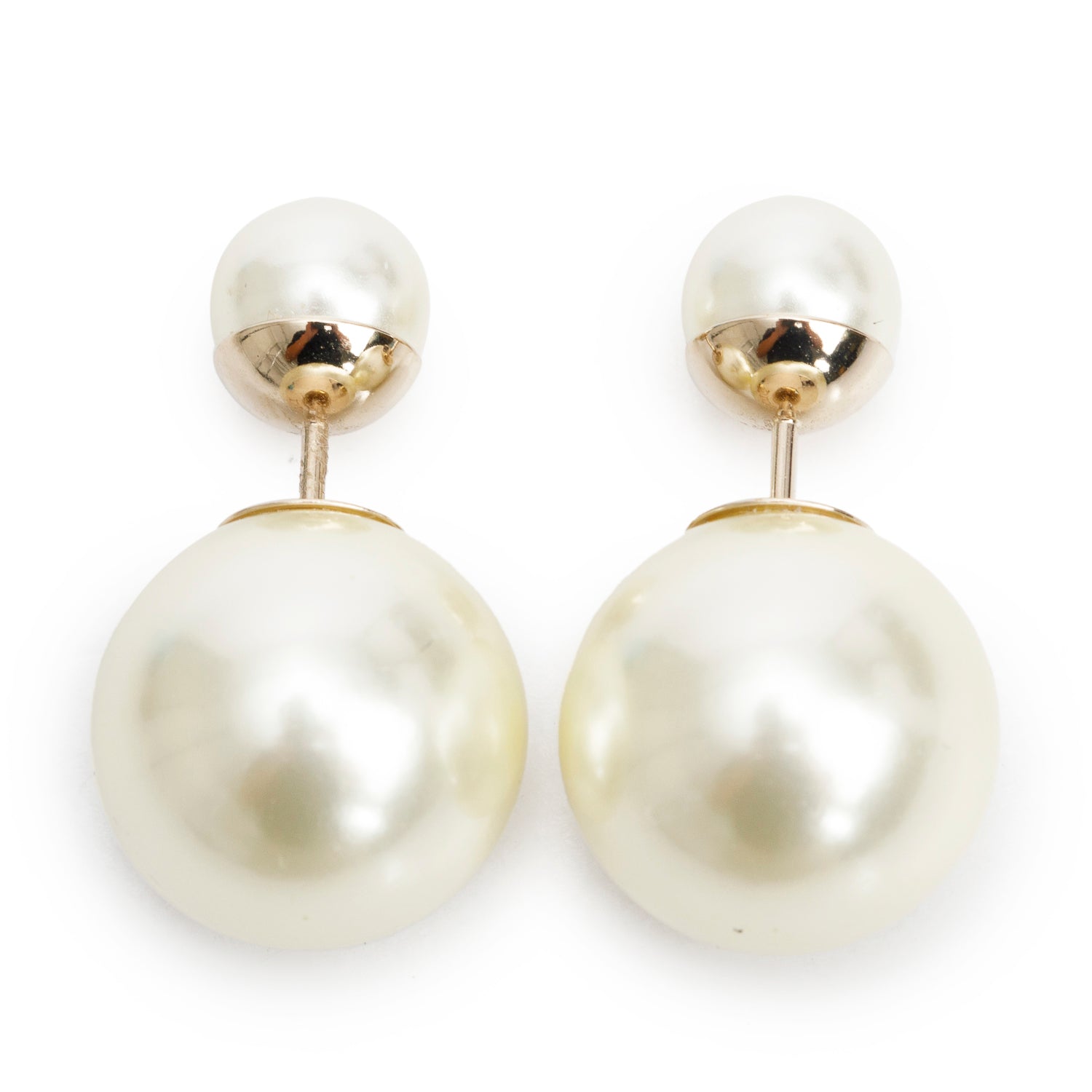 Christian Dior Gold Plated Faux Pearl Tribales Earrings w/ Box