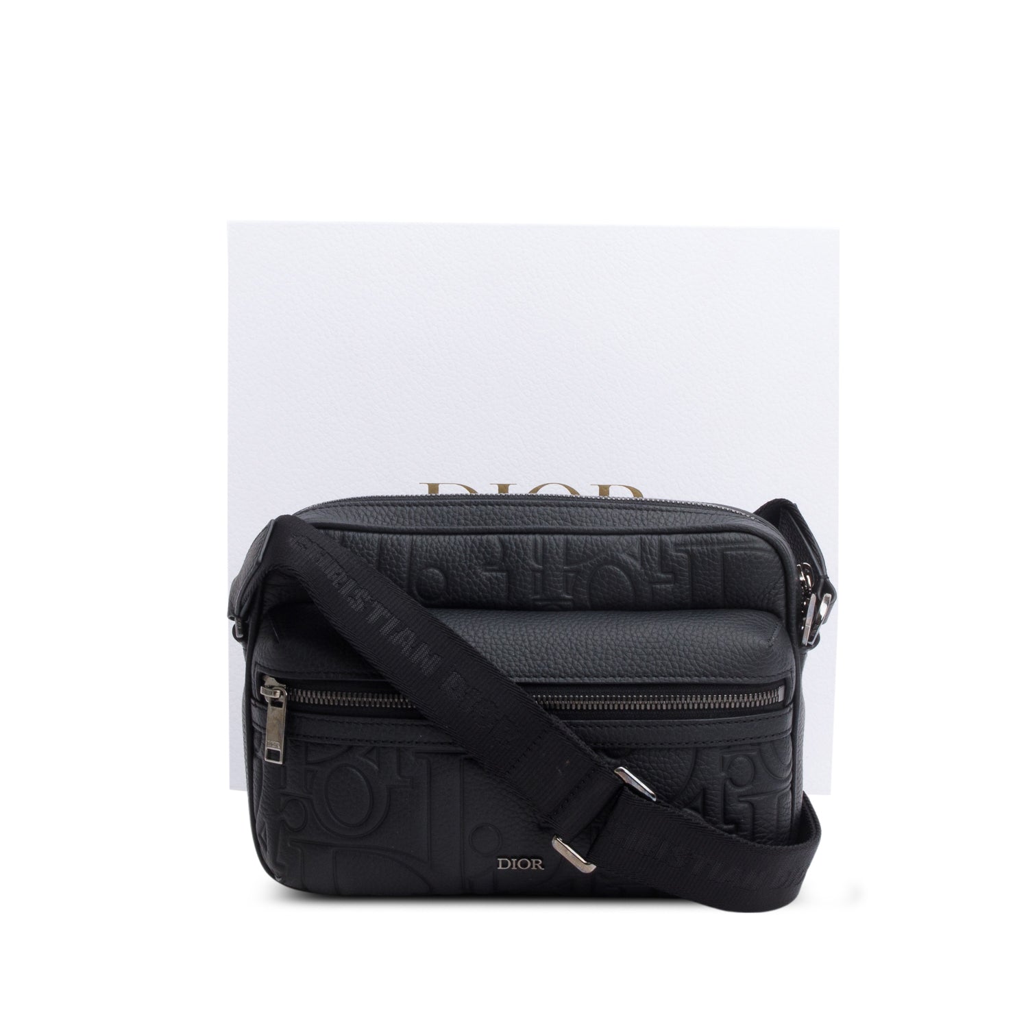 Christian Dior 2024 Black Embossed Calfskin Rider 2.0 Zipped Messenger Bag w/ Box