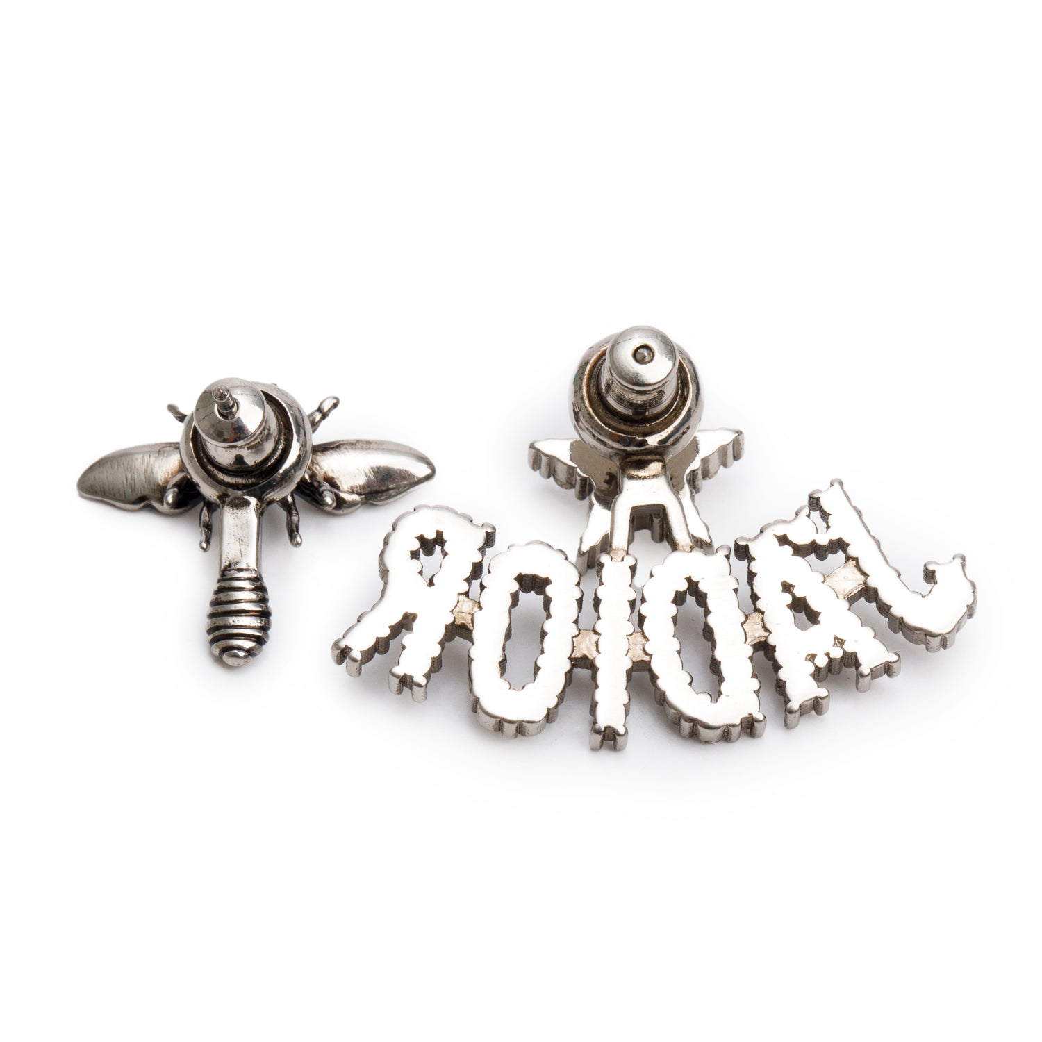 Christian Dior Palladium-Plated Crystal J'Adior Asymmetrical Bee Earrings w/ Box