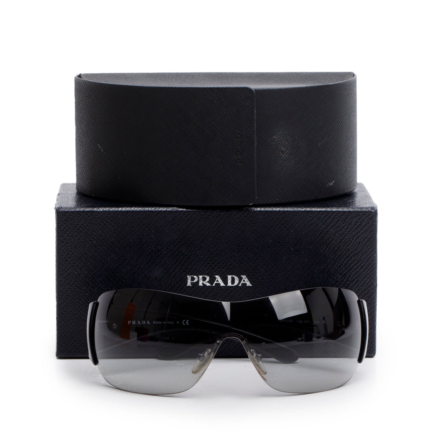 Prada SPR 22M Black Rimless Shield Sunglasses w/ Box & Case – OLIVER'S