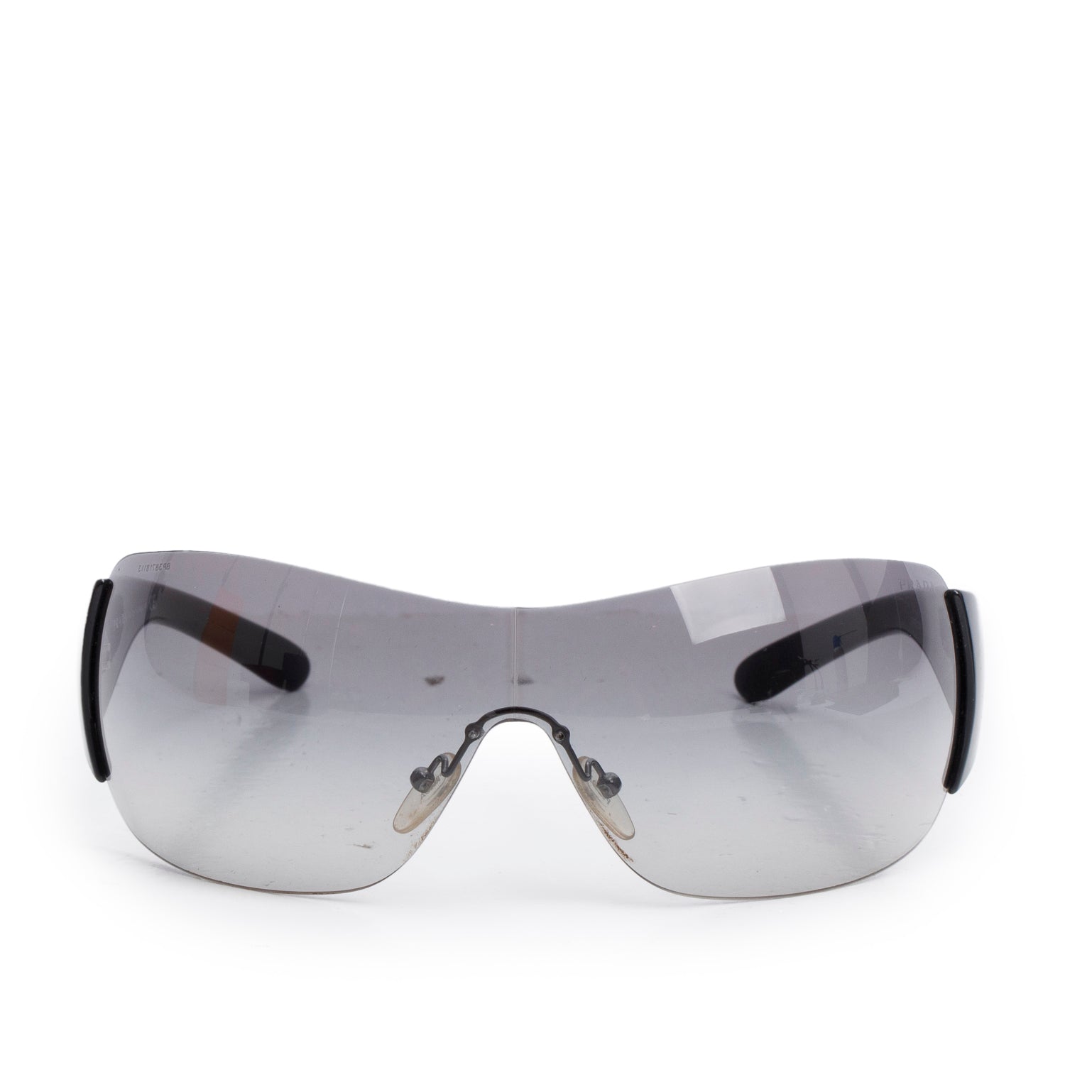 小物 PRADA sunglasses rimless y2k mode Shield Prada SPR 22M Black Rimless Shield Sunglasses w/ Box & Case – OLIVER'S