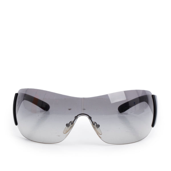 Prada SPR 22M Black Rimless Shield Sunglasses w/ Box & Case – OLIVER'S