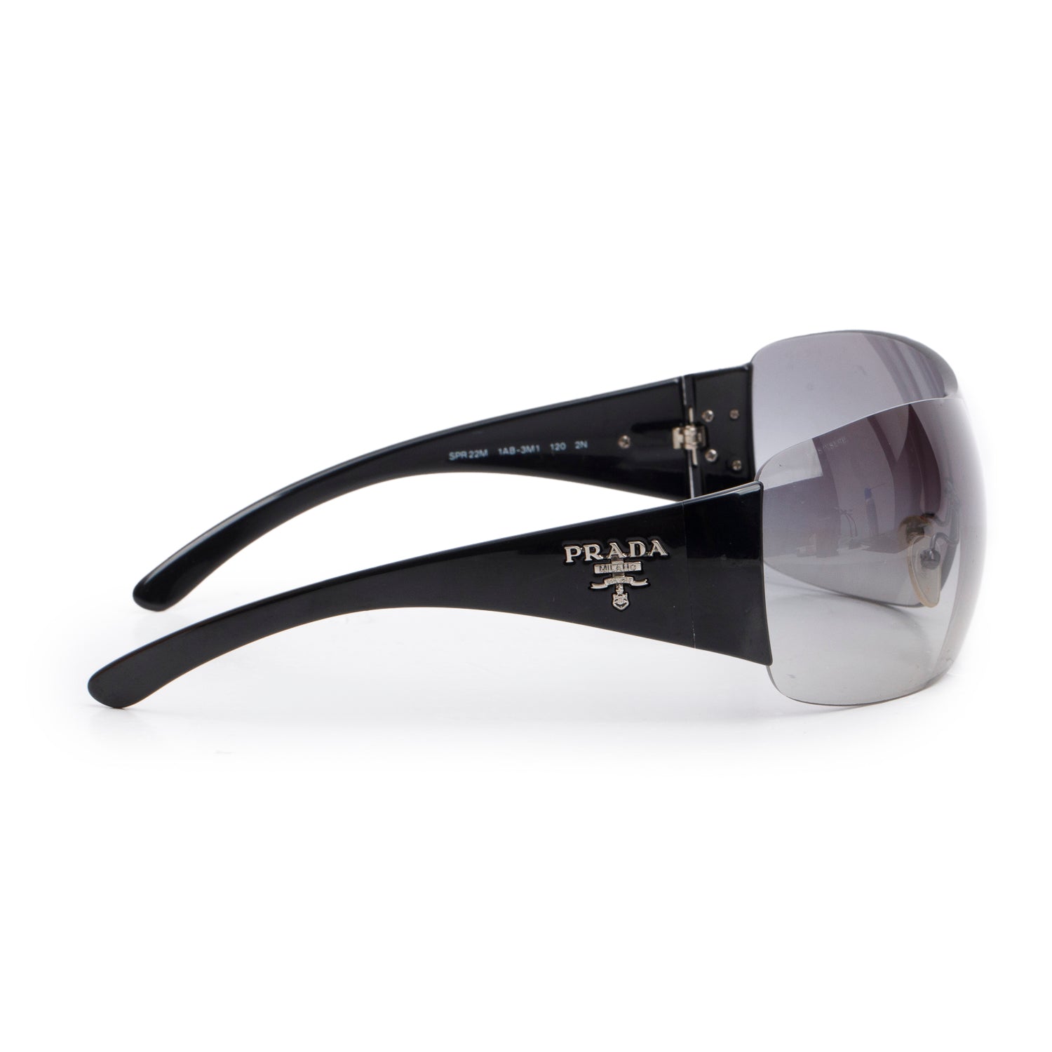 Prada SPR 22M Black Rimless Shield Sunglasses w/ Box & Case